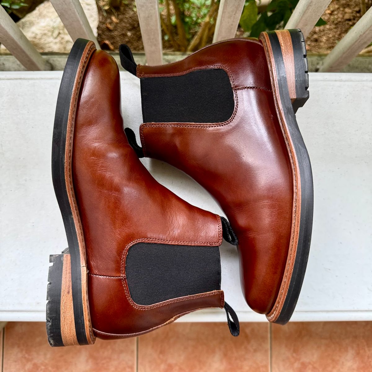 Photo by stinkypatina on September 4, 2025 of the Huckberry Rhodes Cooper Chelsea in Amarello Calf Leather.