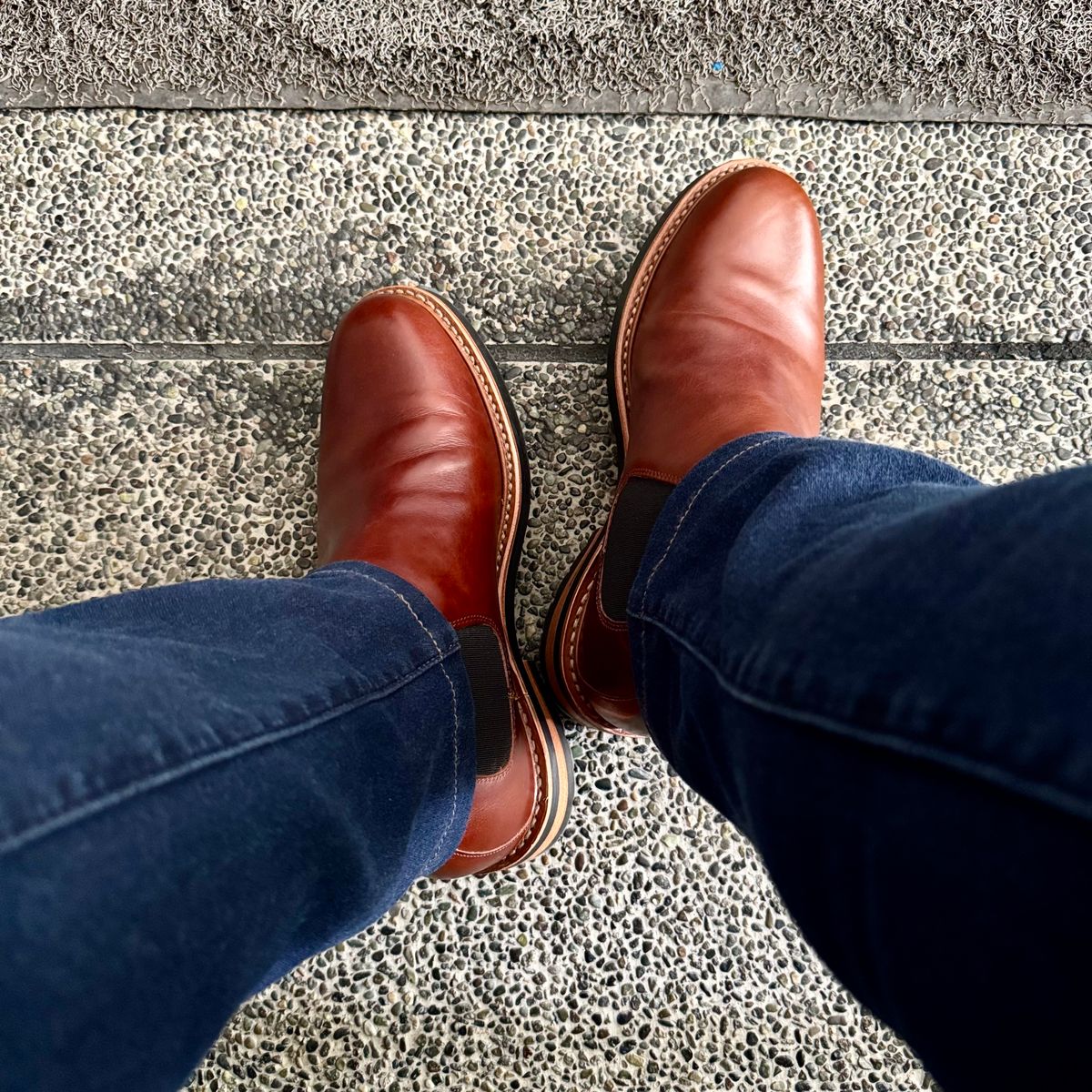 Photo by stinkypatina on August 1, 2025 of the Huckberry Rhodes Cooper Chelsea in Amarello Calf Leather.
