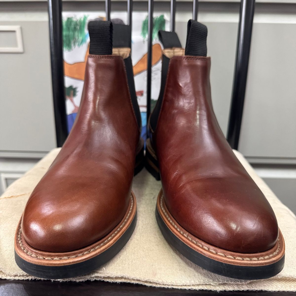 Photo by stinkypatina on July 31, 2025 of the Huckberry Rhodes Cooper Chelsea in Amarello Calf Leather.