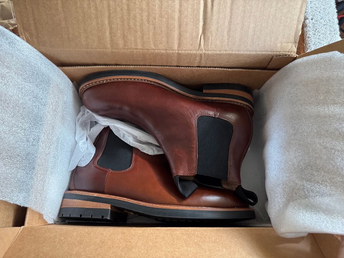 Photo by stinkypatina on July 31, 2025 of the Huckberry Rhodes Cooper Chelsea in Amarello Calf Leather.