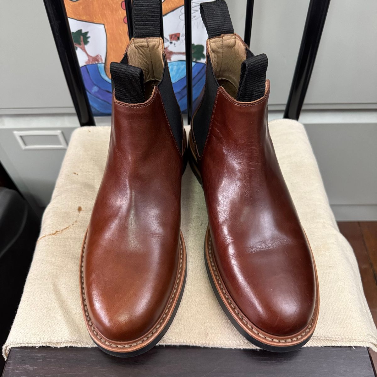 Photo by stinkypatina on July 31, 2025 of the Huckberry Rhodes Cooper Chelsea in Amarello Calf Leather.