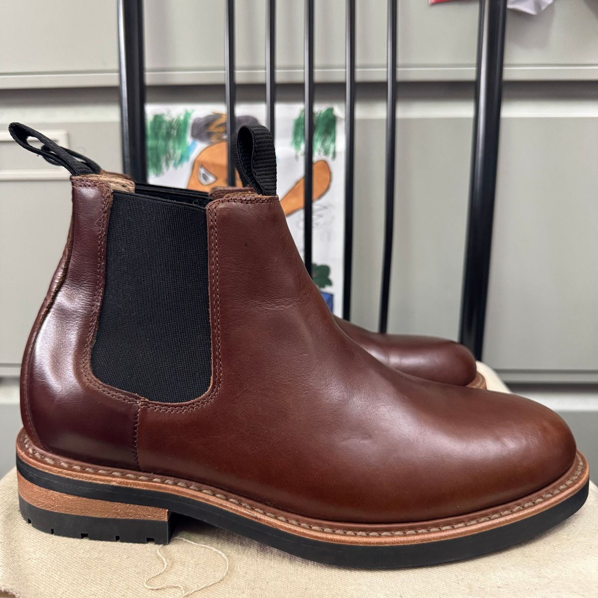 Photo by stinkypatina on July 31, 2025 of the Huckberry Rhodes Cooper Chelsea in Amarello Calf Leather.