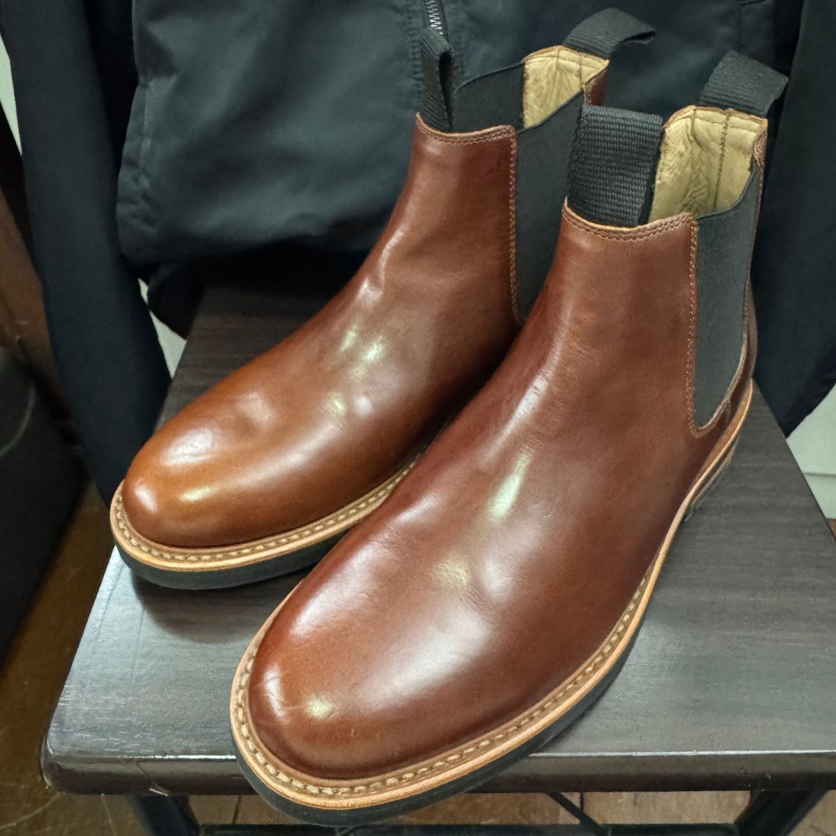 Photo by stinkypatina on July 31, 2025 of the Huckberry Rhodes Cooper Chelsea in Amarello Calf Leather.