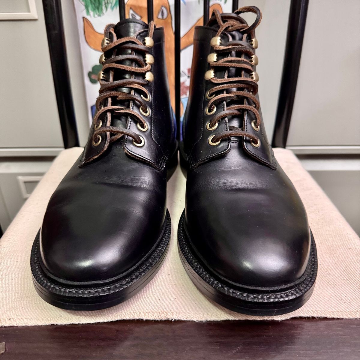 Photo by stinkypatina on November 13, 2025 of the Grant Stone Diesel Boot in Horween Black Chromexcel.