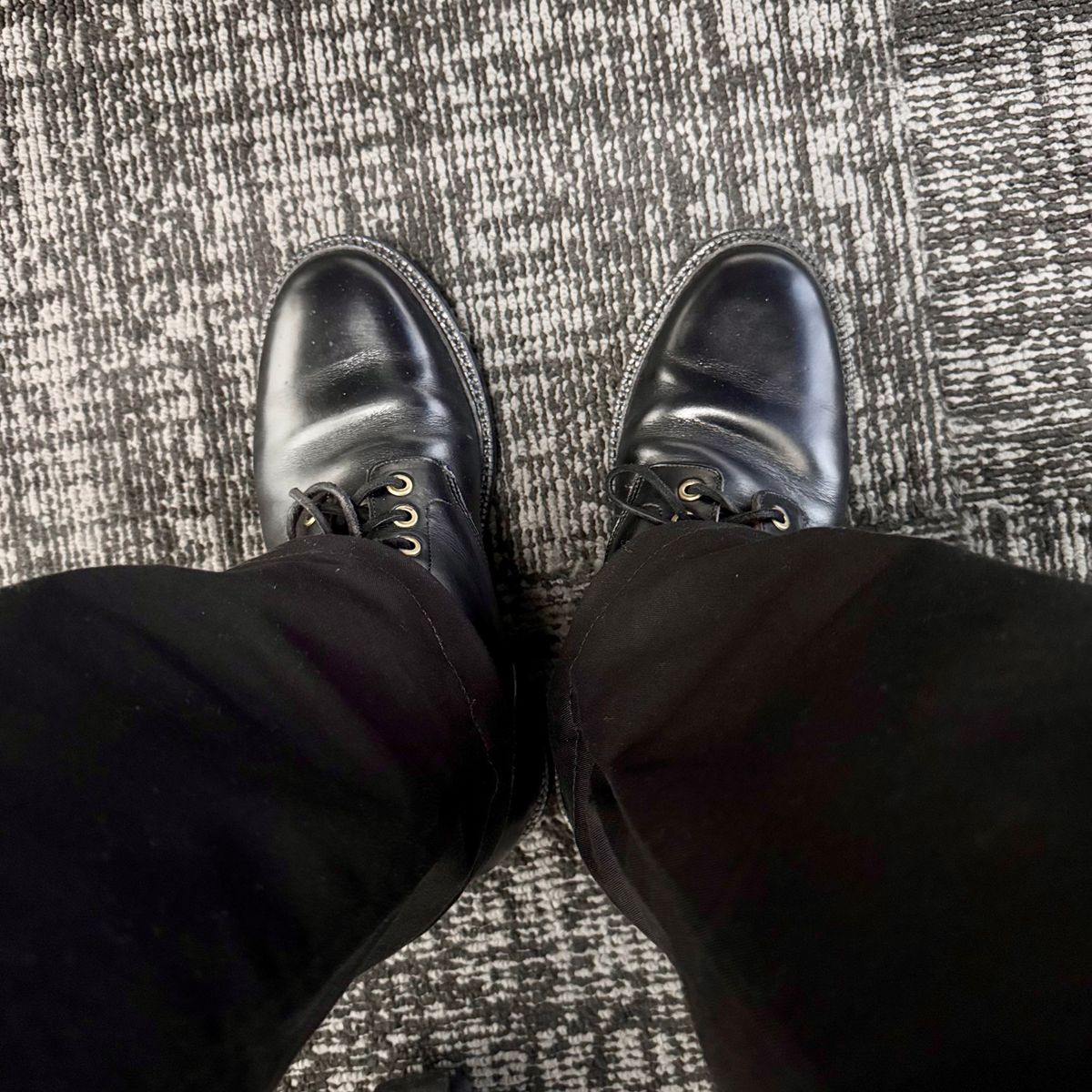 Photo by stinkypatina on November 17, 2025 of the Grant Stone Diesel Boot in Horween Black Chromexcel.