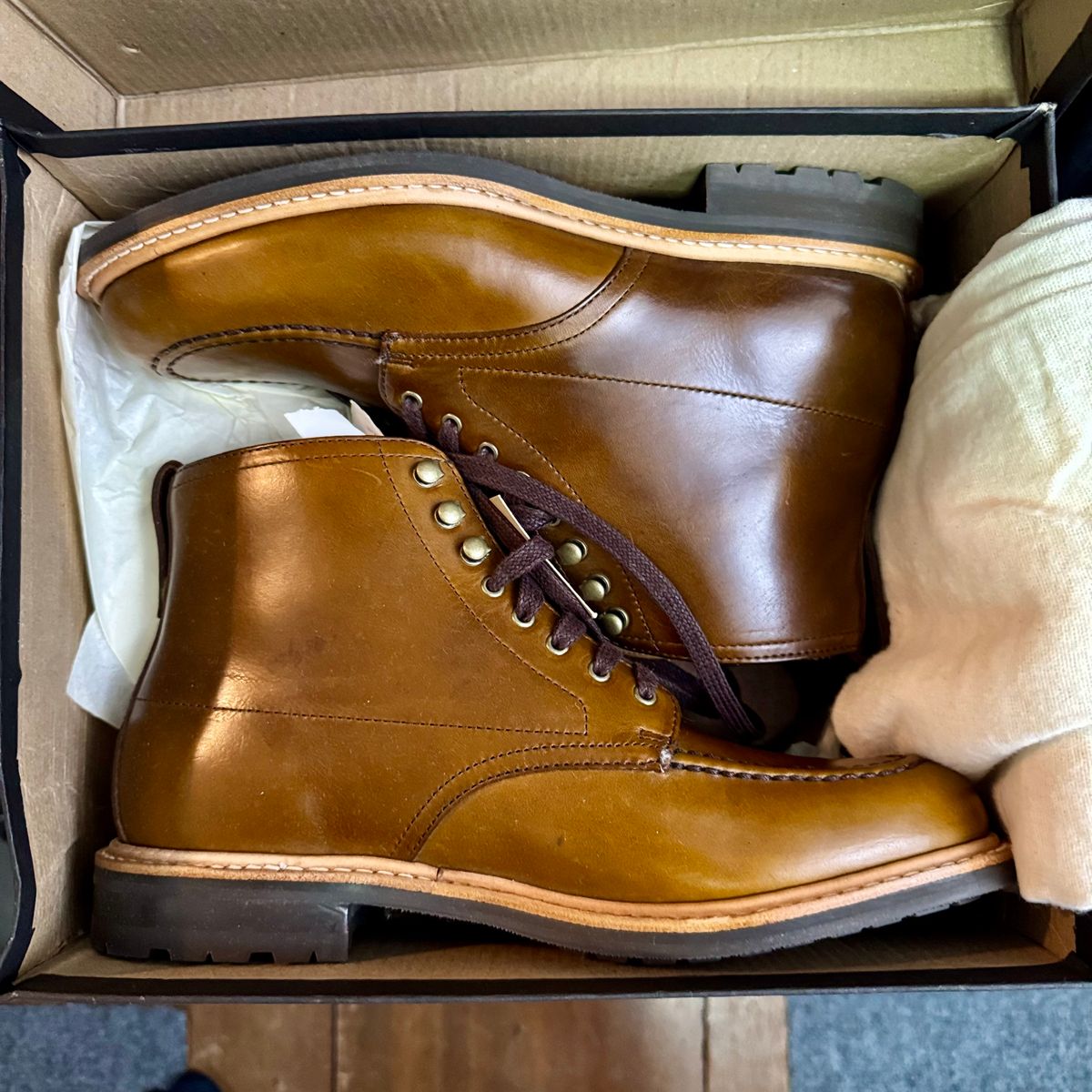 Photo by stinkypatina on August 12, 2025 of the J.Crew Kenton Pacer Boots in Horween Aniline Chromexcel.
