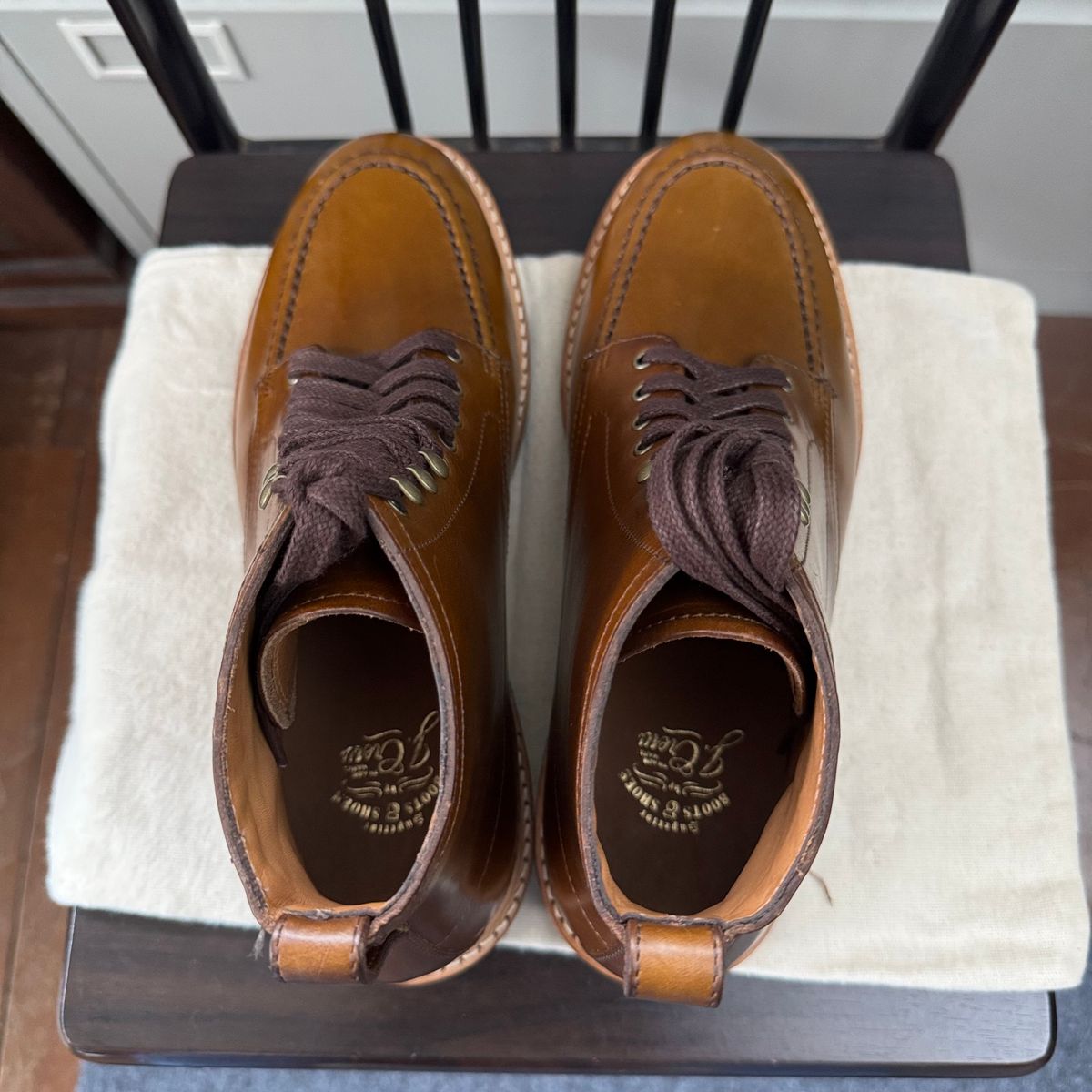 Photo by stinkypatina on August 13, 2025 of the J.Crew Kenton Pacer Boots in Horween Chromexcel.