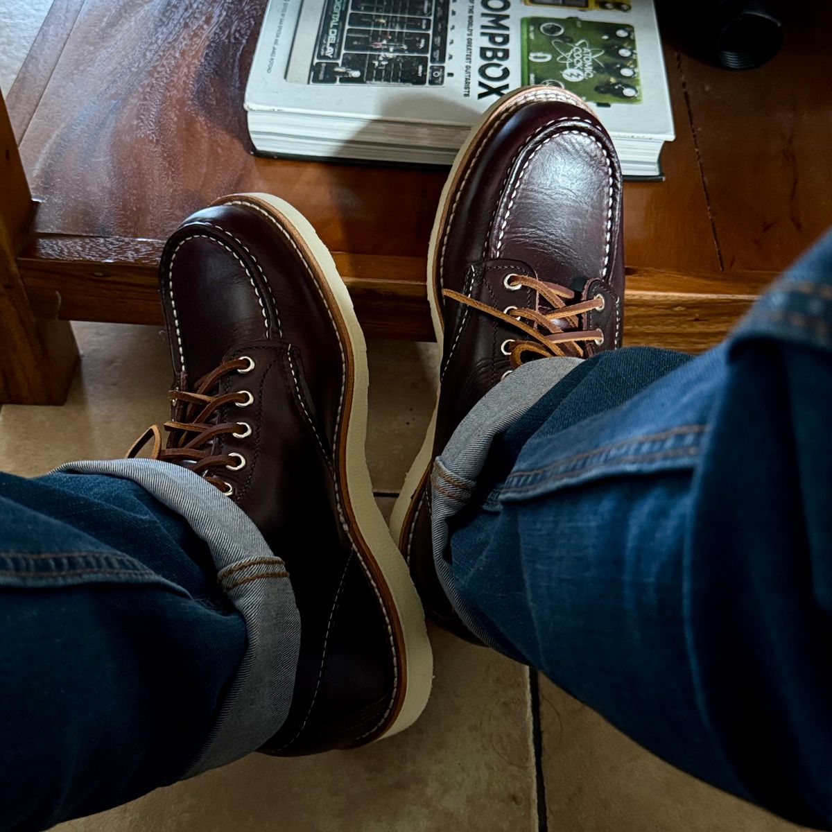 Photo by stinkypatina on May 22, 2026 of the Red Wing 6-Inch Classic Moc in S.B. Foot Black Cherry Excalibur.