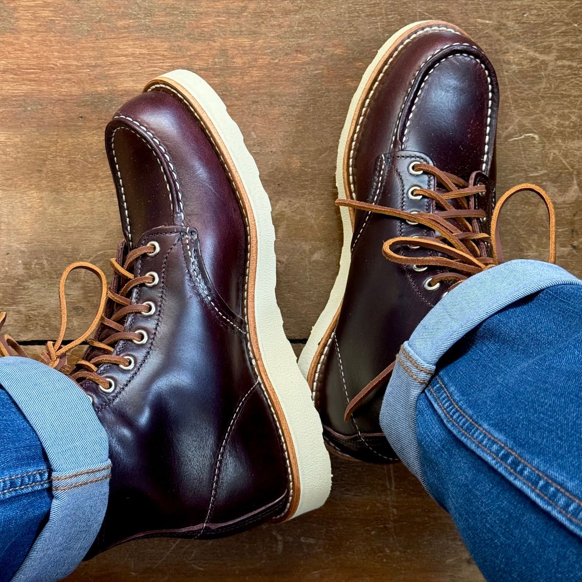 Photo by stinkypatina on May 22, 2026 of the Red Wing 6-Inch Classic Moc in S.B. Foot Black Cherry Excalibur.