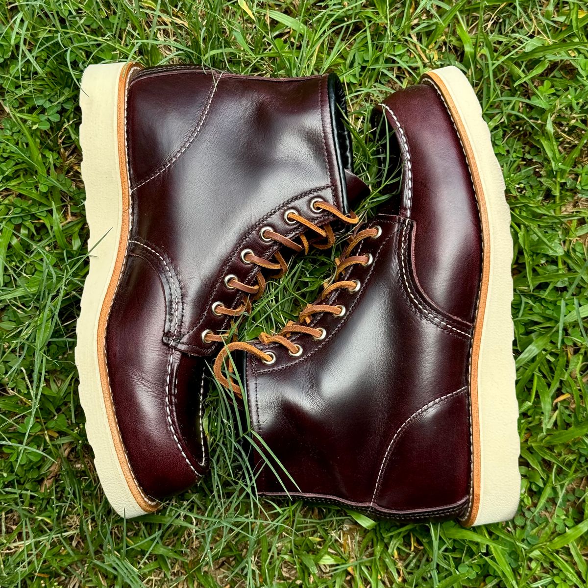 Photo by stinkypatina on May 22, 2026 of the Red Wing 6-Inch Classic Moc in S.B. Foot Black Cherry Excalibur.