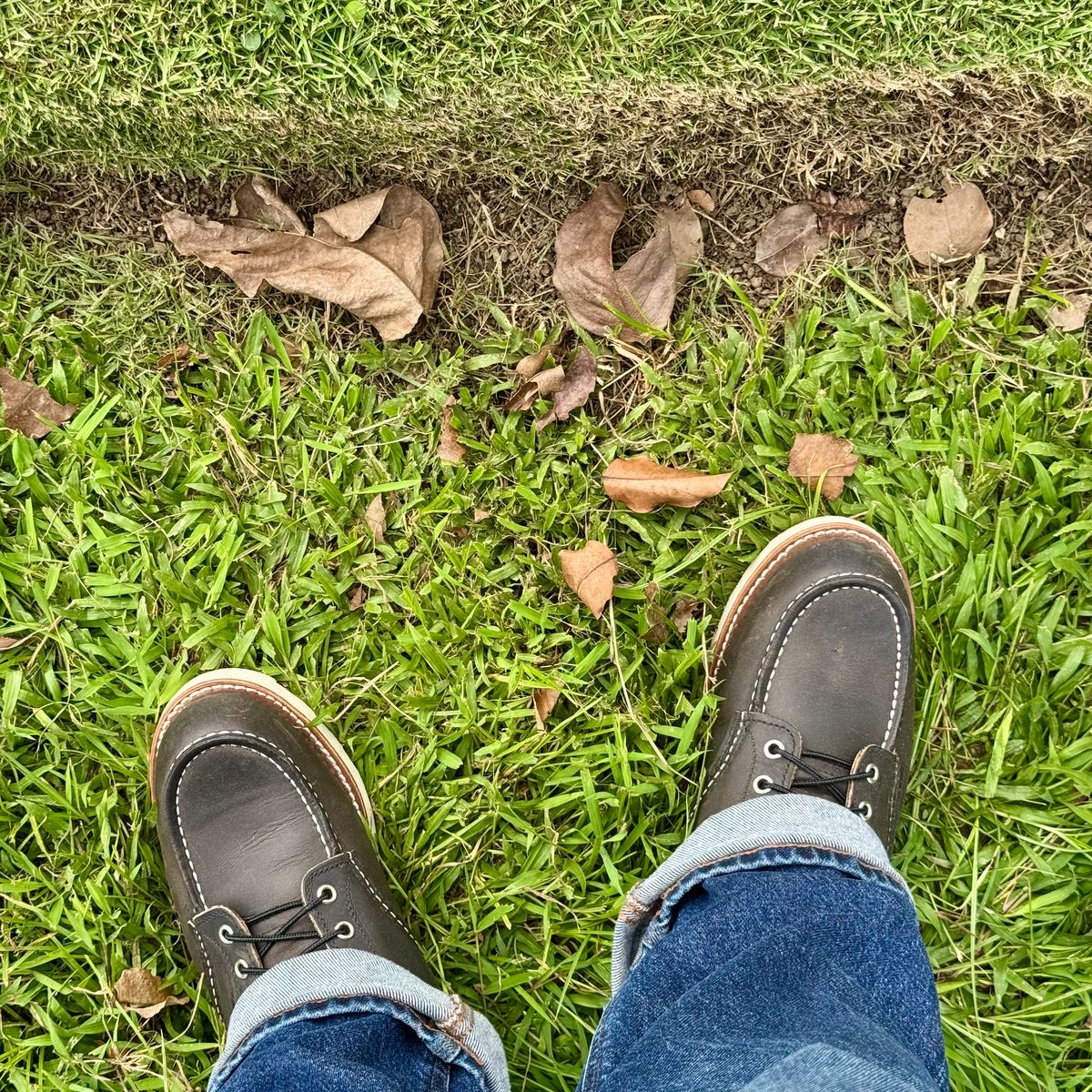 Photo by stinkypatina on December 25, 2025 of the Red Wing 6-Inch Classic Moc in S.B. Foot Charcoal Rough and Tough.