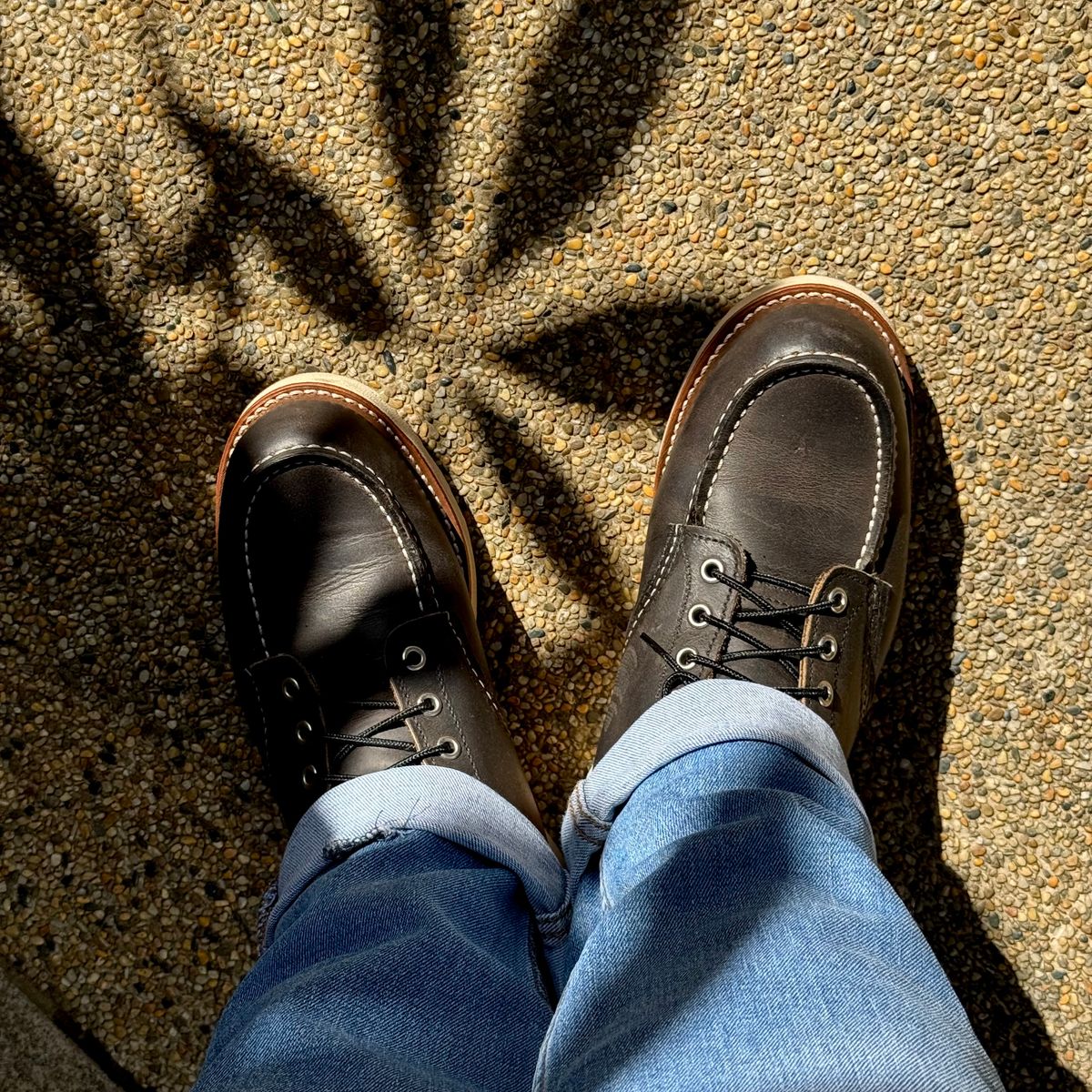 Photo by stinkypatina on July 4, 2026 of the Red Wing 6-Inch Classic Moc in S.B. Foot Charcoal Rough and Tough.