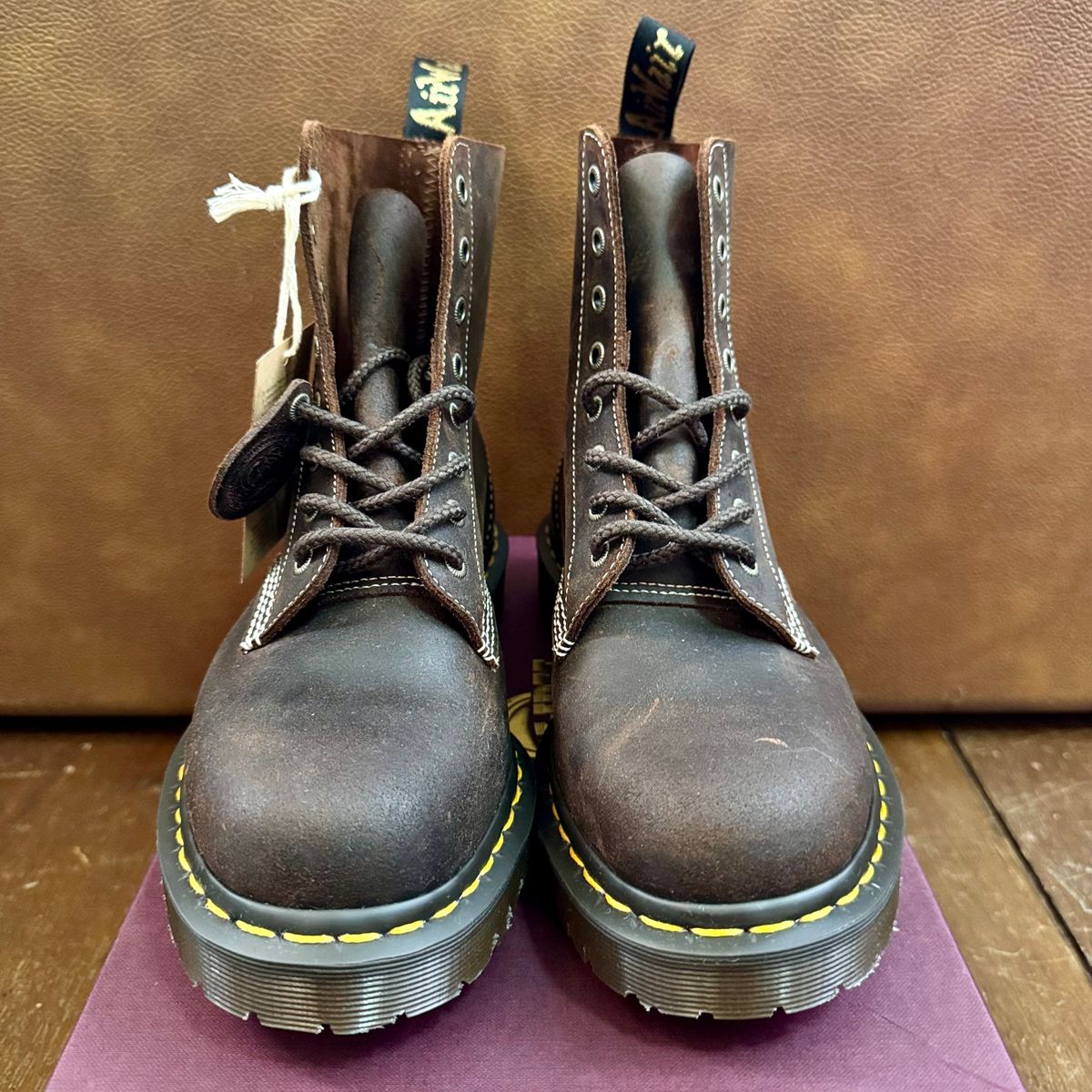 Photo by stinkypatina on March 19, 2026 of the Dr. Martens 1460 Pascal Made In England in C.F. Stead Rustic Brown Wax Commander.