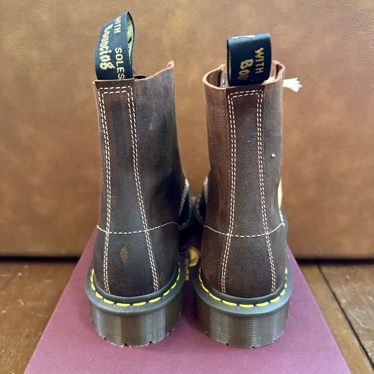 Photo by stinkypatina on March 19, 2026 of the Dr. Martens 1460 Pascal Made In England in C.F. Stead Rustic Brown Wax Commander.