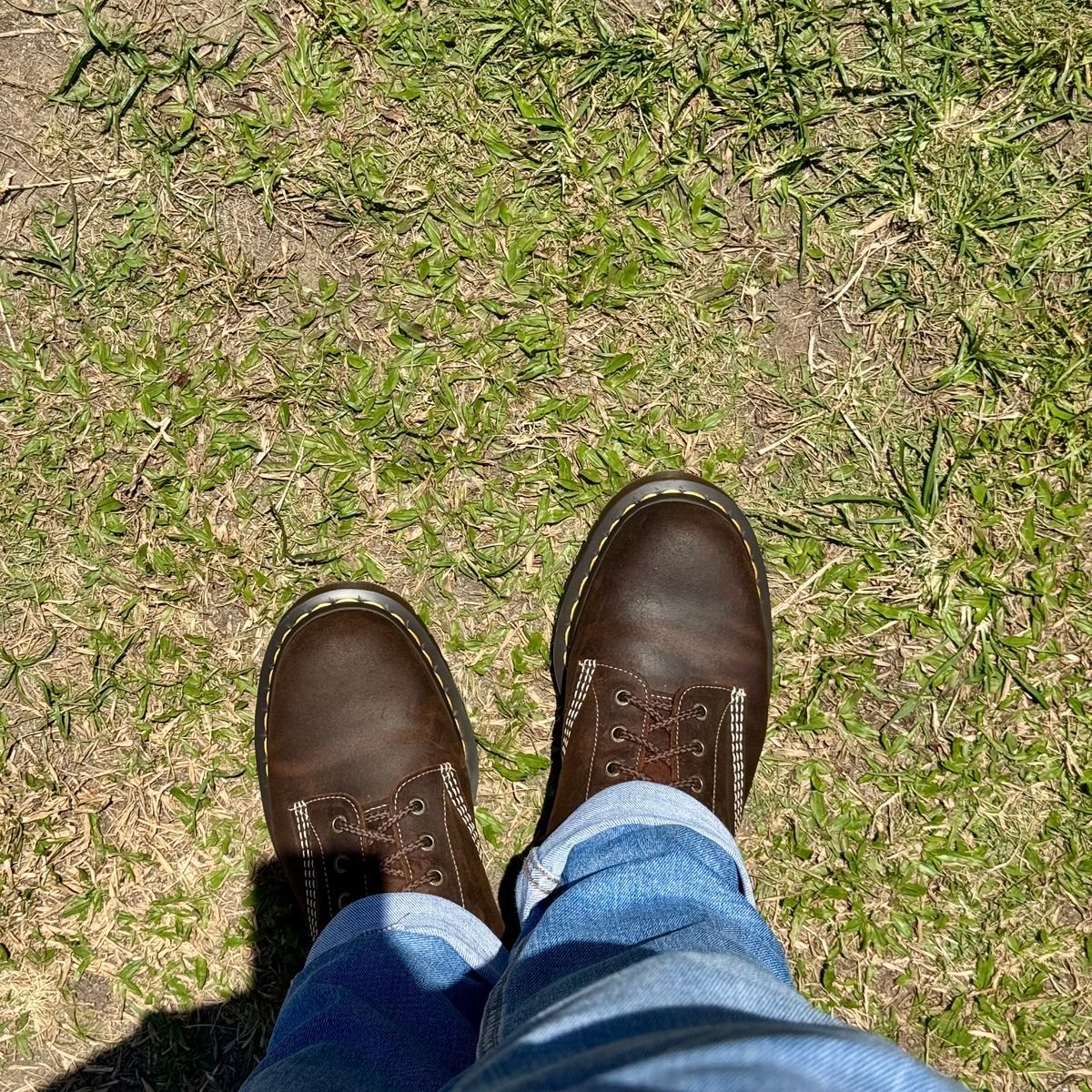 Photo by stinkypatina on March 21, 2026 of the Dr. Martens 1460 Pascal Made In England in C.F. Stead Rustic Brown Wax Commander.