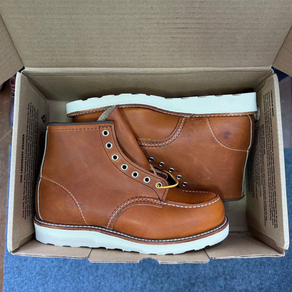 Photo by stinkypatina on July 15, 2025 of the Red Wing 6-Inch Classic Moc in S.B. Foot Oro Legacy.
