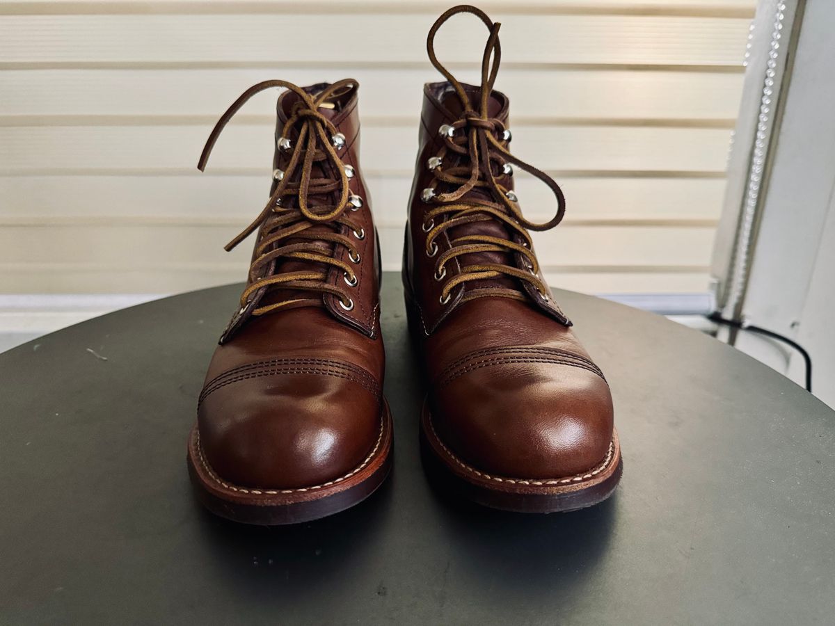 Photo by stinkypatina on June 29, 2024 of the Red Wing Iron Ranger in S.B. Foot Amber Harness.