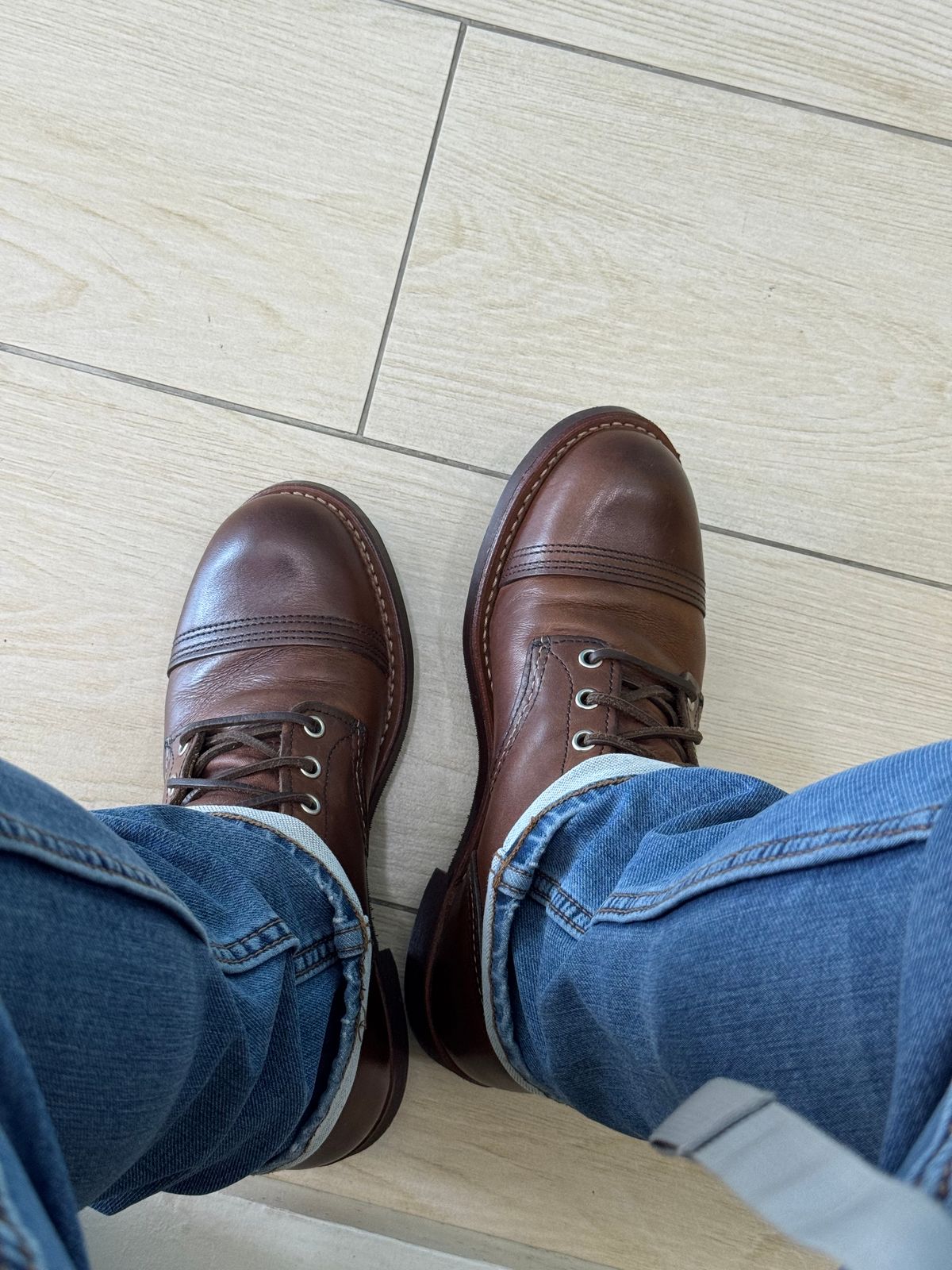 Photo by stinkypatina on June 15, 2025 of the Red Wing Iron Ranger in S.B. Foot Amber Harness.