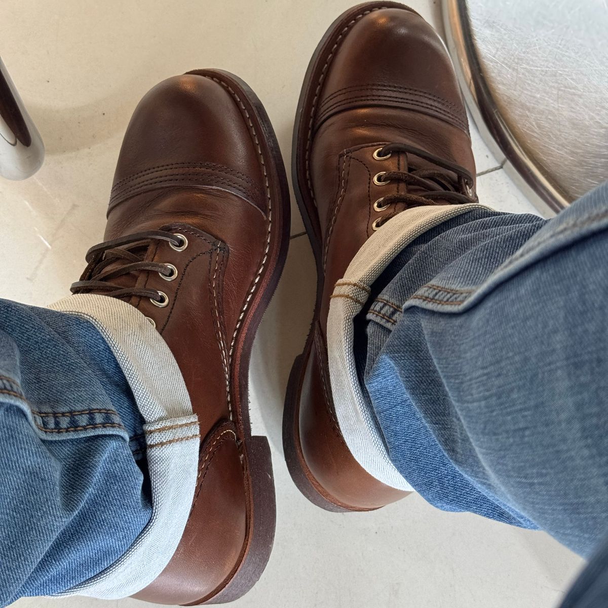 Photo by stinkypatina on July 11, 2025 of the Red Wing Iron Ranger in S.B. Foot Amber Harness.
