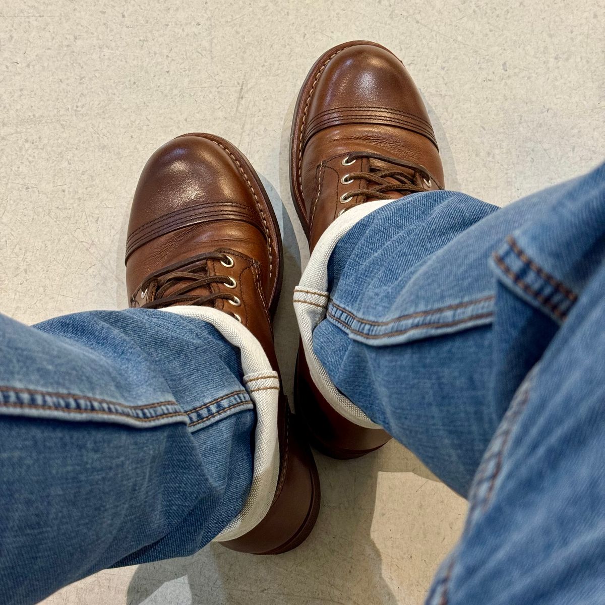Photo by stinkypatina on July 25, 2025 of the Red Wing Iron Ranger in S.B. Foot Amber Harness.