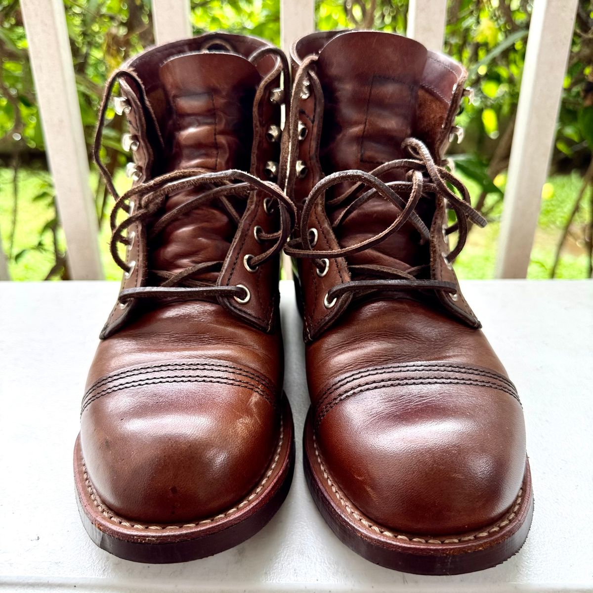 Photo by stinkypatina on July 25, 2025 of the Red Wing Iron Ranger in S.B. Foot Amber Harness.