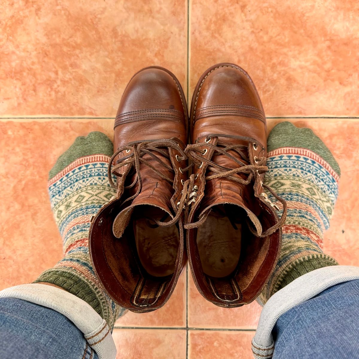 Photo by stinkypatina on July 25, 2025 of the Red Wing Iron Ranger in S.B. Foot Amber Harness.