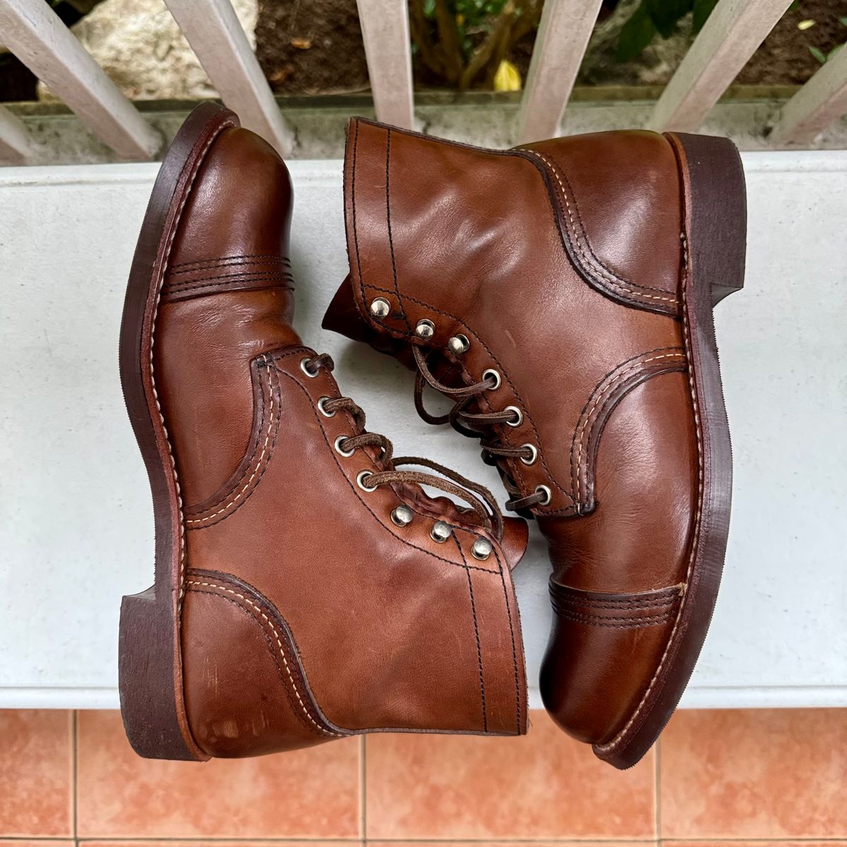 Photo by stinkypatina on September 8, 2025 of the Red Wing Iron Ranger in S.B. Foot Amber Harness.