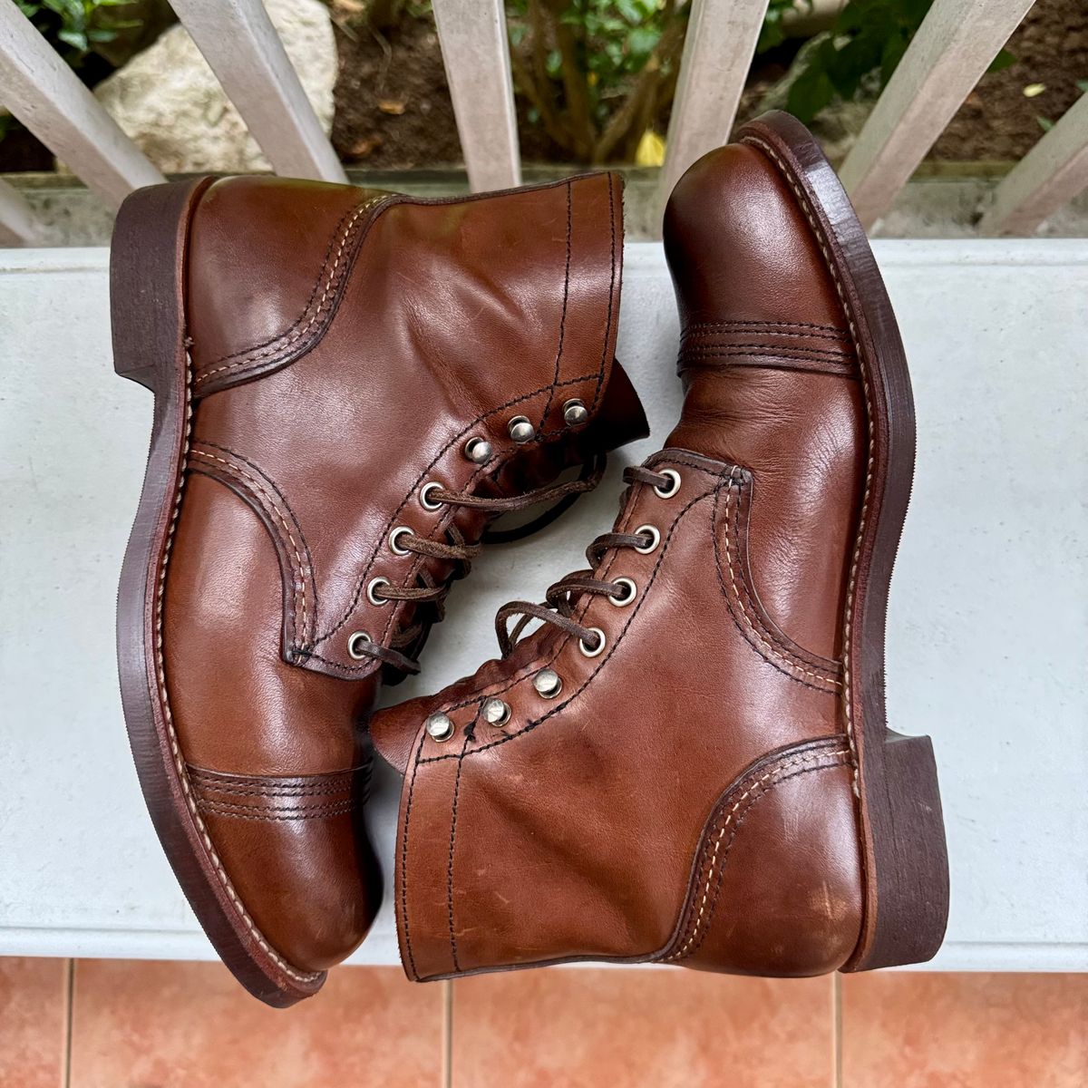 Photo by stinkypatina on September 8, 2025 of the Red Wing Iron Ranger in S.B. Foot Amber Harness.