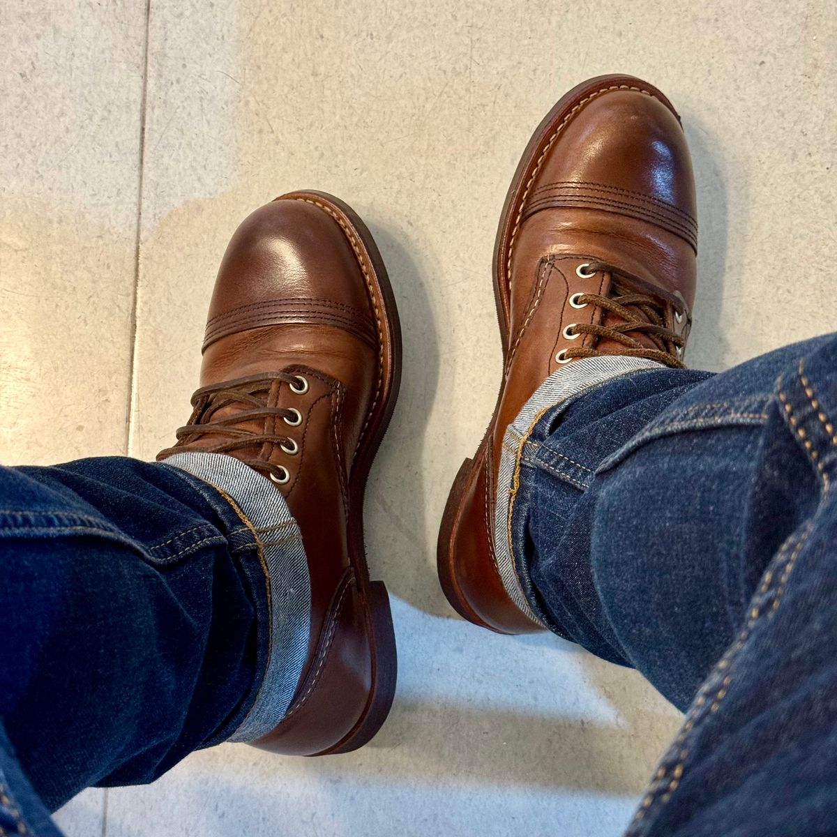 Photo by stinkypatina on December 1, 2025 of the Red Wing Iron Ranger in S.B. Foot Amber Harness.