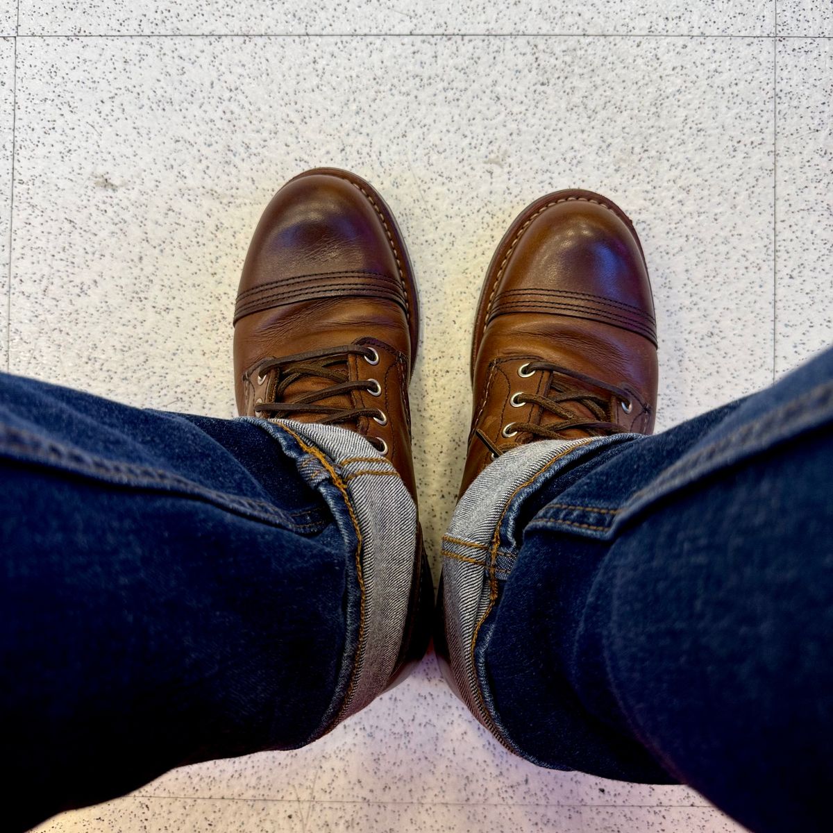 Photo by stinkypatina on May 17, 2026 of the Red Wing Iron Ranger in S.B. Foot Amber Harness.