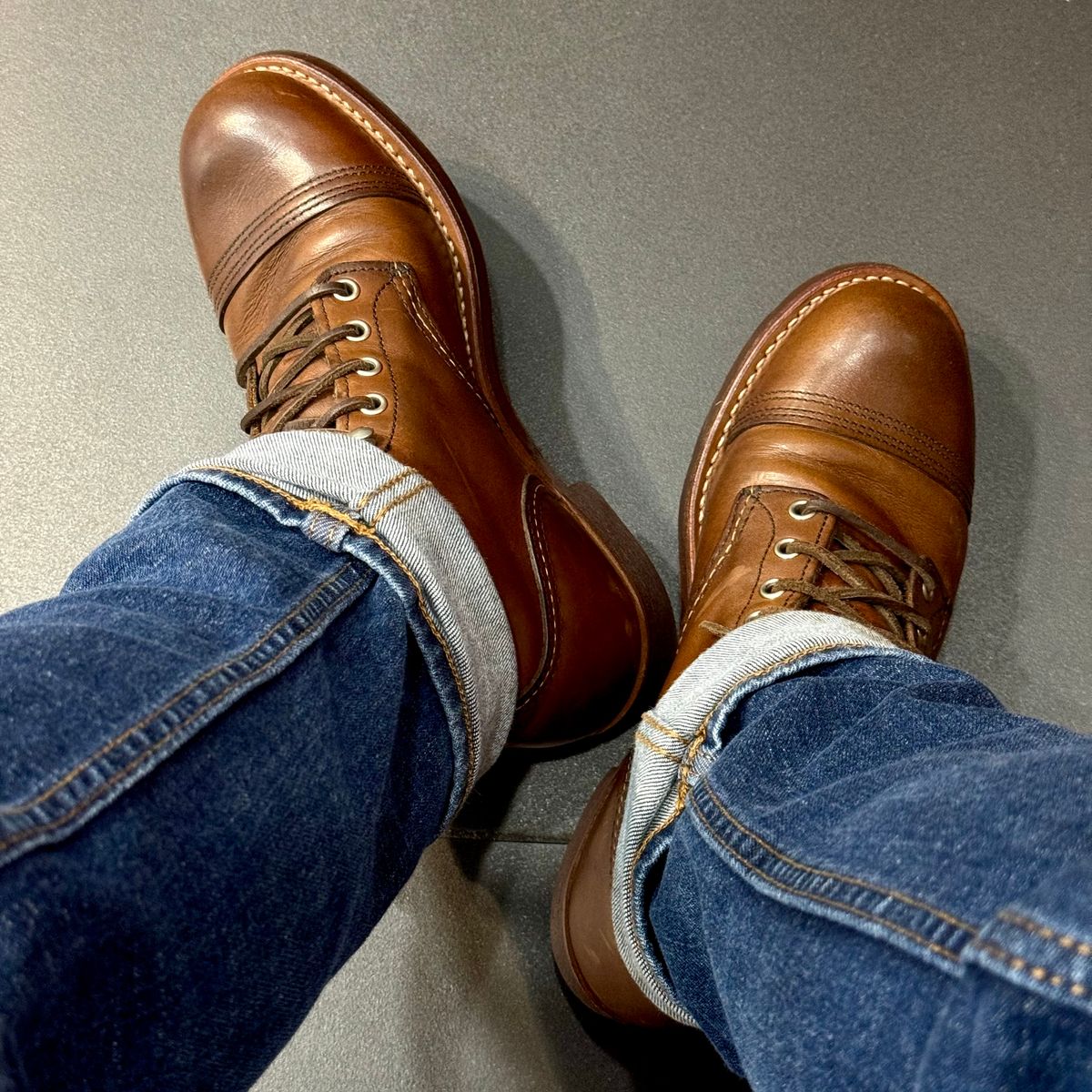 Photo by stinkypatina on May 17, 2026 of the Red Wing Iron Ranger in S.B. Foot Amber Harness.