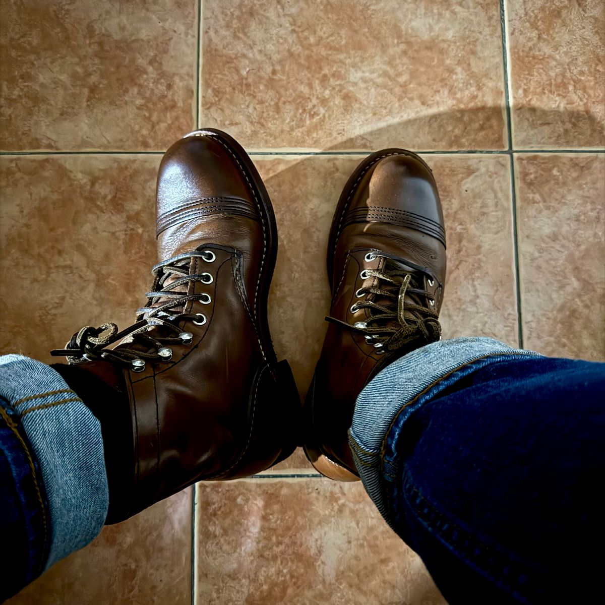 Photo by stinkypatina on May 16, 2026 of the Red Wing Iron Ranger in S.B. Foot Amber Harness.