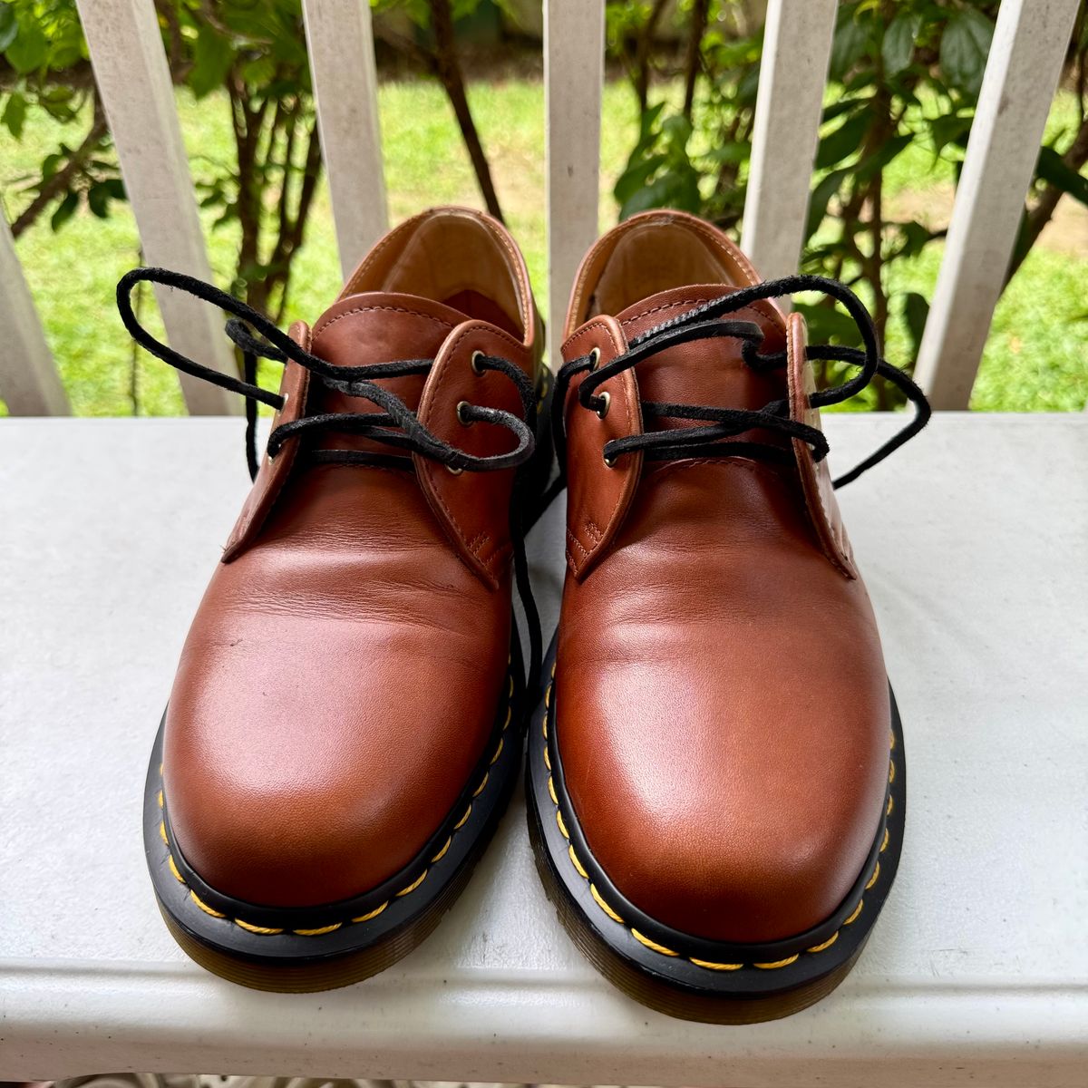 Photo by stinkypatina on August 5, 2025 of the Dr. Martens 1461 in Carrara Saddle Tan.
