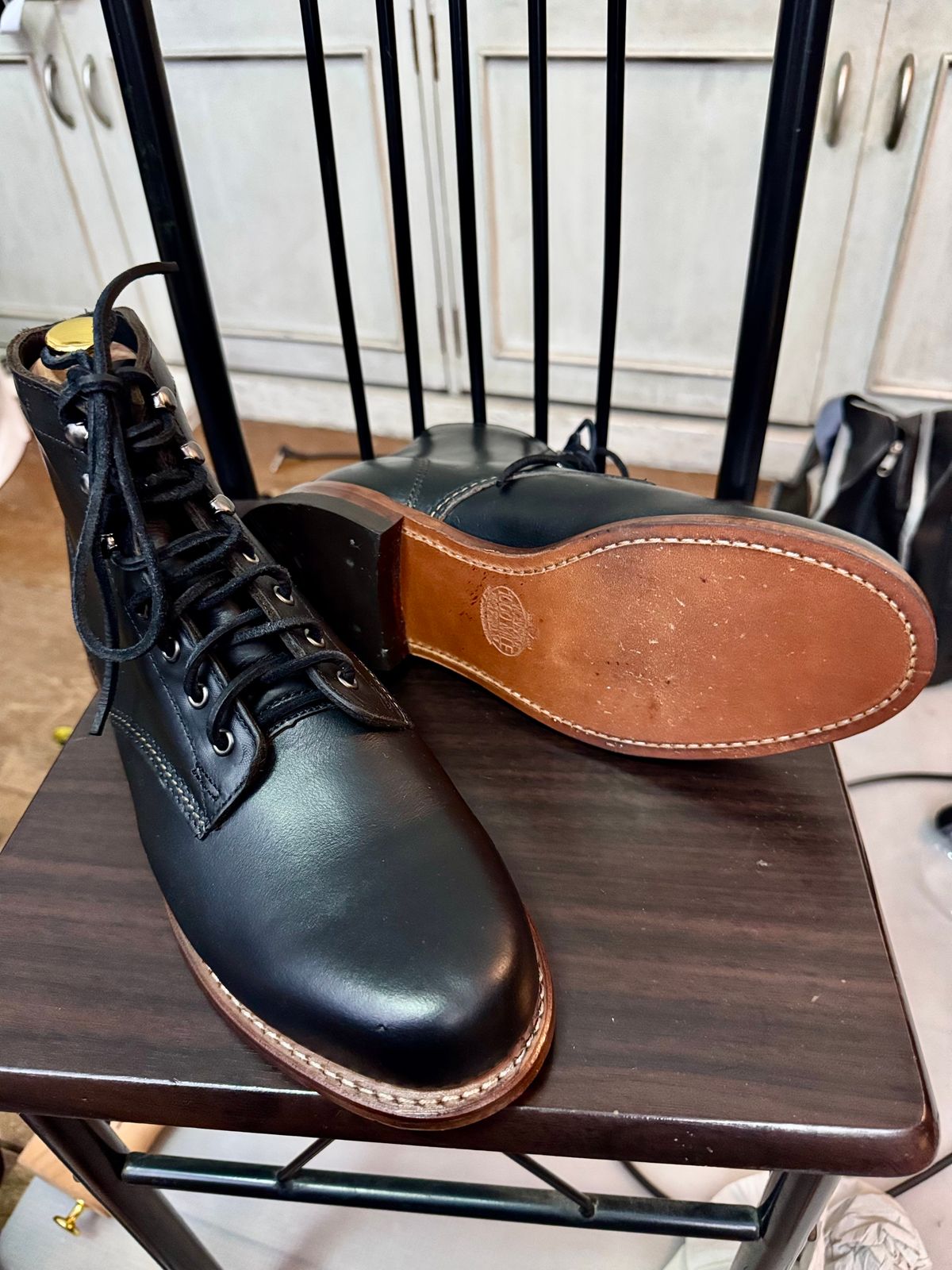 Photo by stinkypatina on September 7, 2024 of the Wolverine 1000 Mile Plain-Toe Boot in Horween Black Chromexcel.