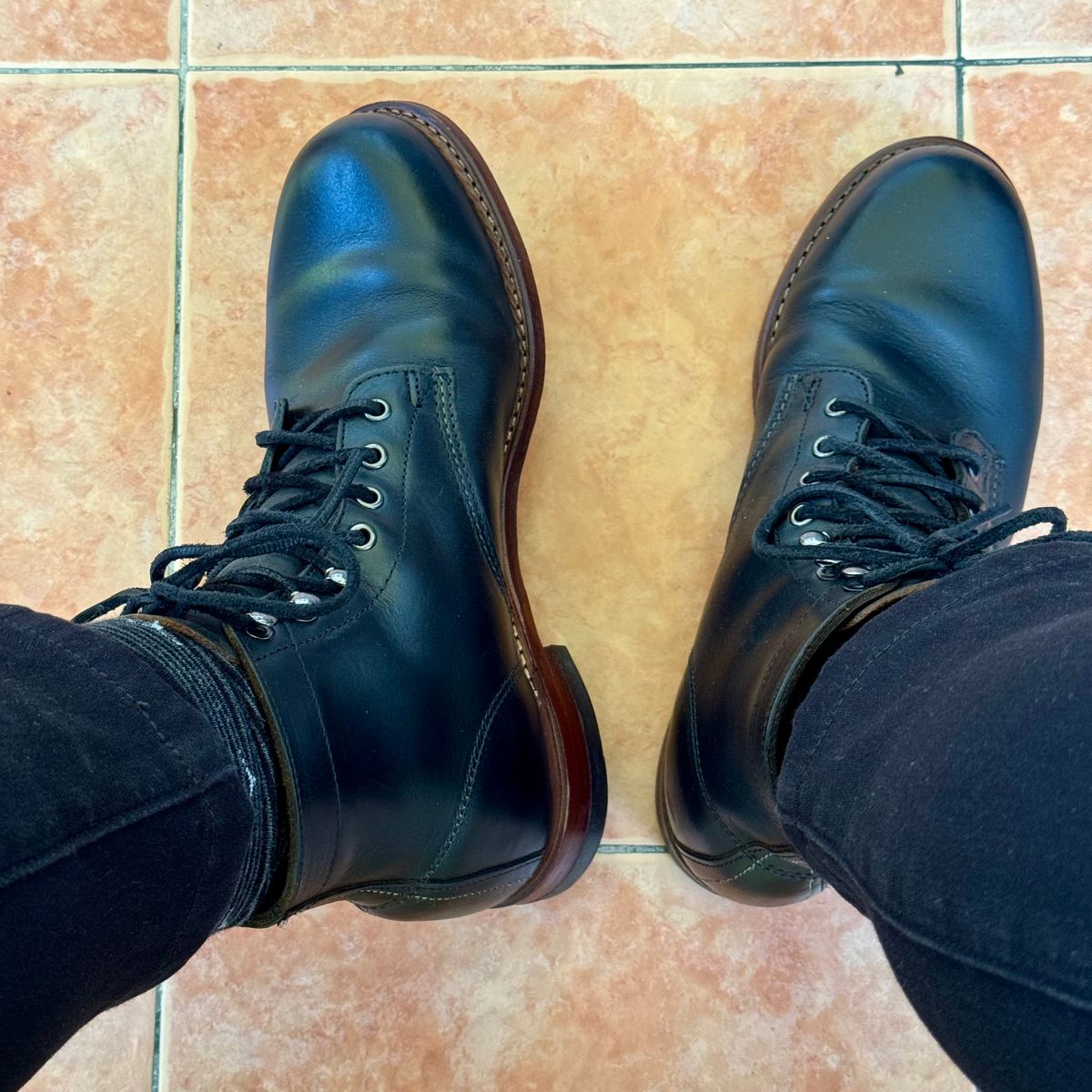 Photo by stinkypatina on March 9, 2026 of the Wolverine 1000 Mile Plain-Toe Boot in Horween Black Chromexcel.