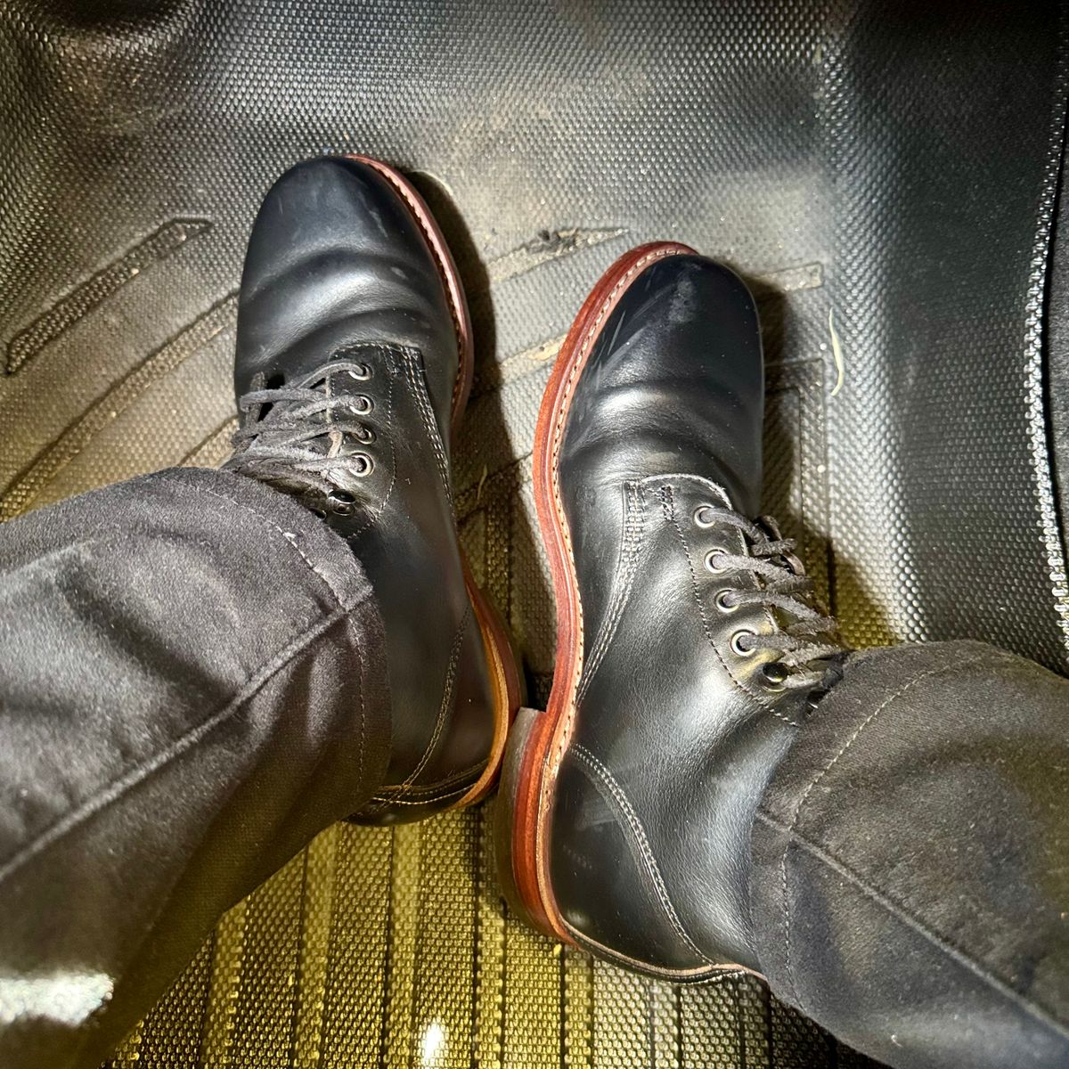 Photo by stinkypatina on March 9, 2026 of the Wolverine 1000 Mile Plain-Toe Boot in Horween Black Chromexcel.