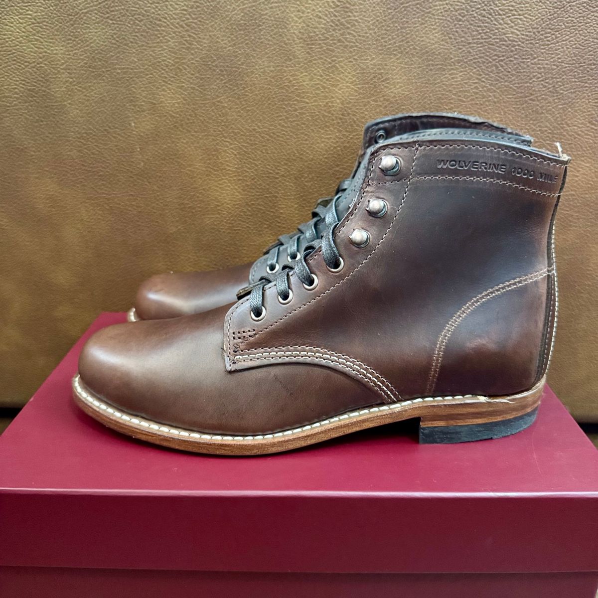 Photo by stinkypatina on March 19, 2026 of the Wolverine 1000 Mile Plain-Toe Boot in Horween Brown Chromexcel.