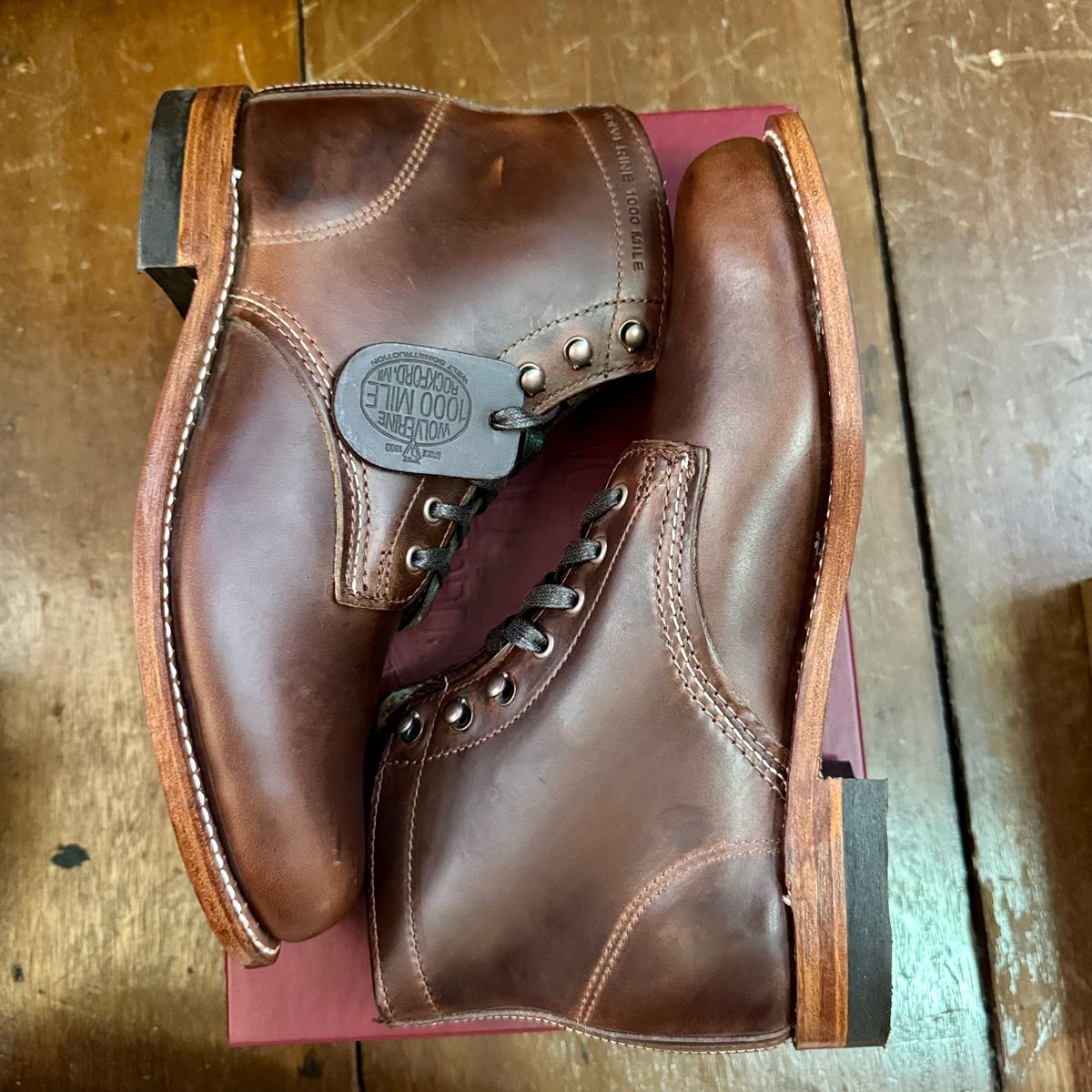 Photo by stinkypatina on March 19, 2026 of the Wolverine 1000 Mile Plain-Toe Boot in Horween Brown Chromexcel.