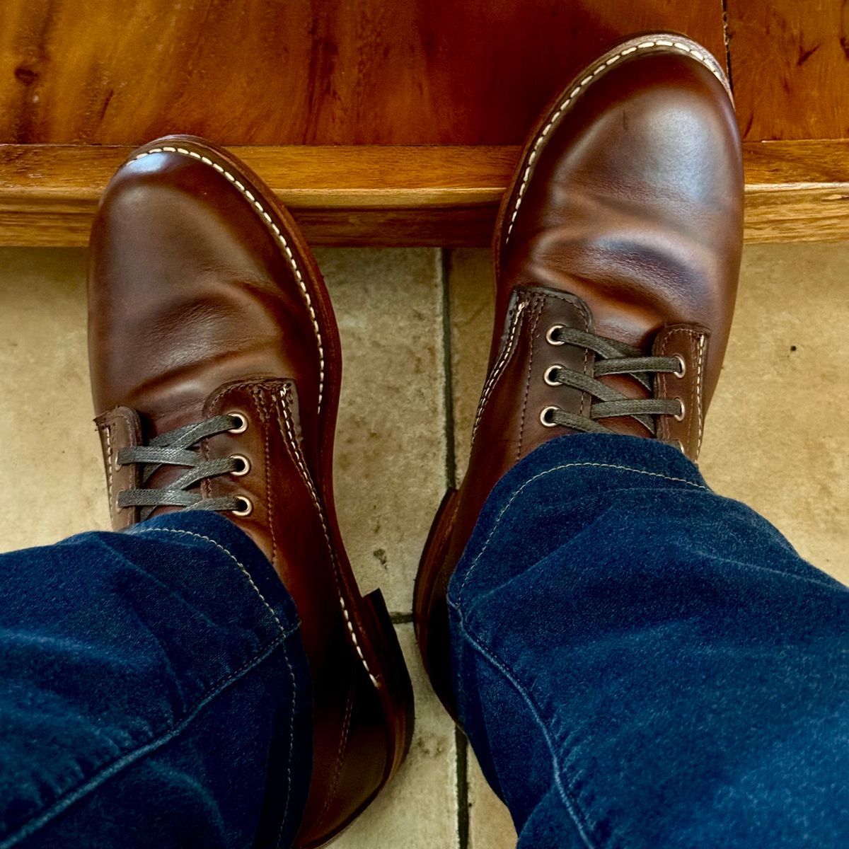 Photo by stinkypatina on March 23, 2026 of the Wolverine 1000 Mile Plain-Toe Boot in Horween Brown Chromexcel.