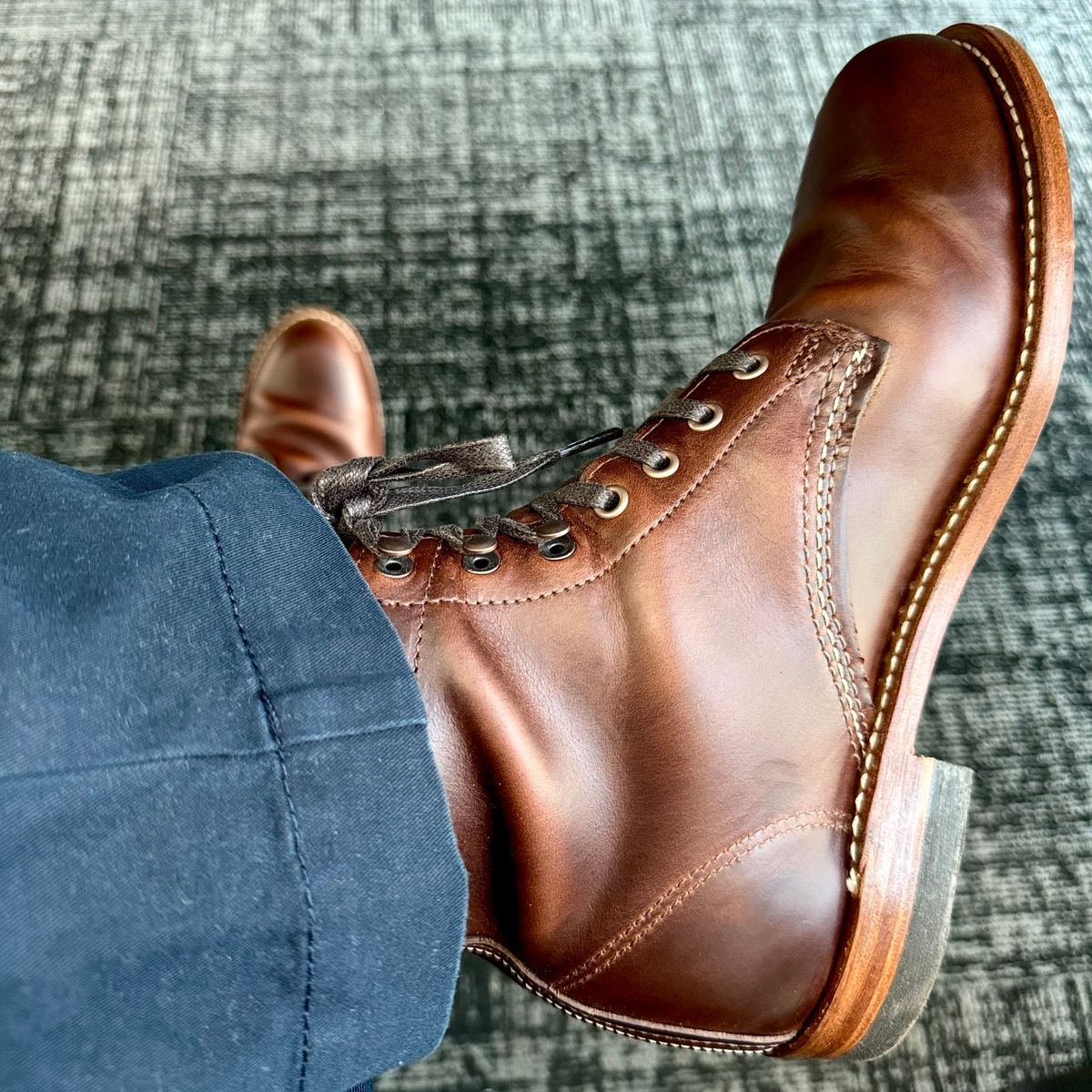 Photo by stinkypatina on March 23, 2026 of the Wolverine 1000 Mile Plain-Toe Boot in Horween Brown Chromexcel.