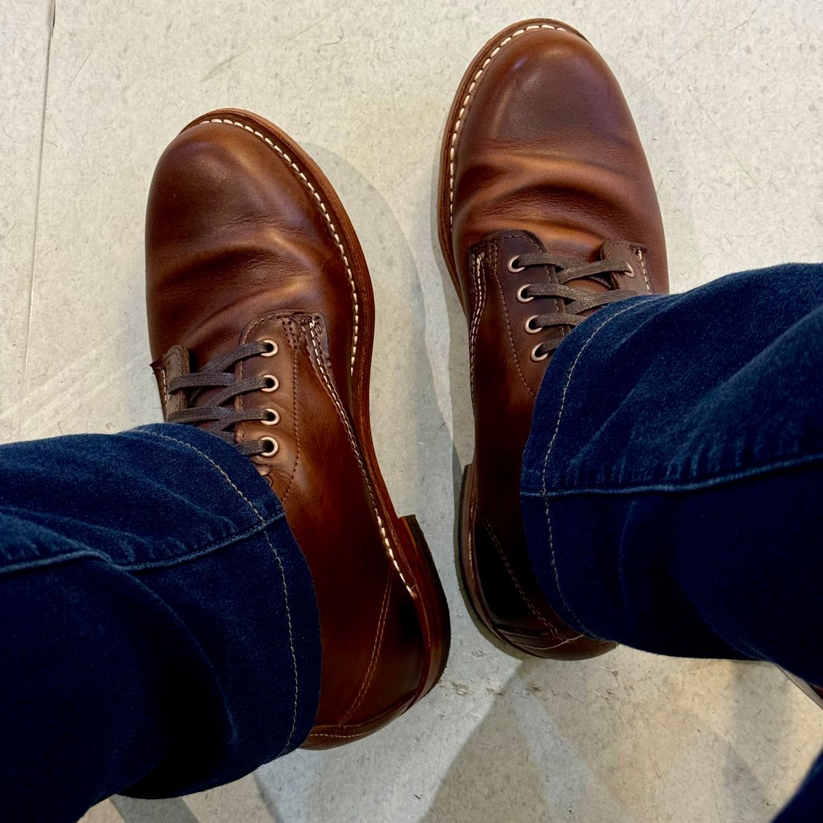 Photo by stinkypatina on March 23, 2026 of the Wolverine 1000 Mile Plain-Toe Boot in Horween Brown Chromexcel.