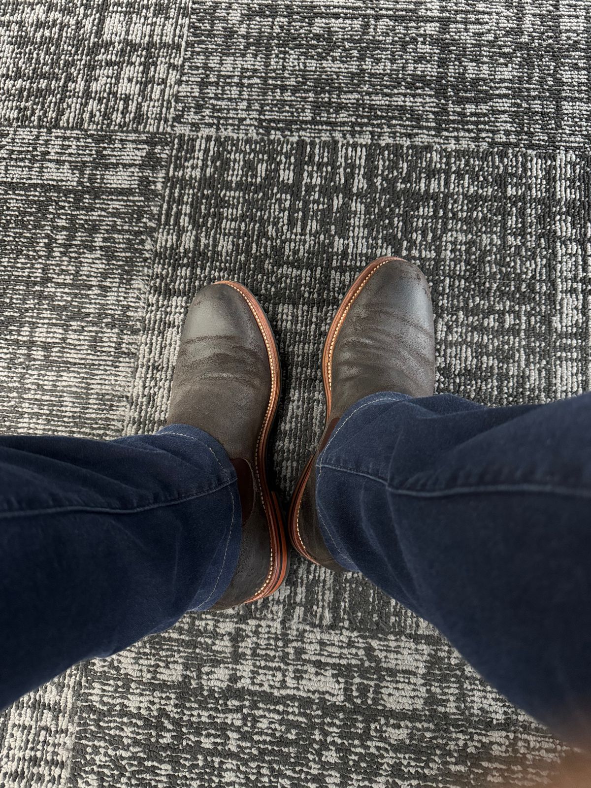 Photo by stinkypatina on June 25, 2025 of the Grant Stone Chelsea Boot in C.F. Stead Earth Waxy Commander Suede.