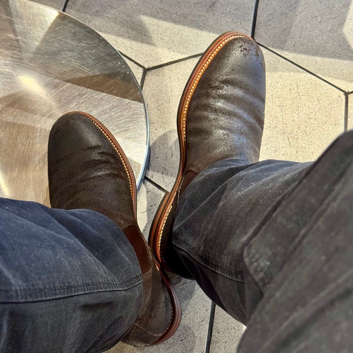 Photo by stinkypatina on September 1, 2025 of the Grant Stone Chelsea Boot in C.F. Stead Earth Waxy Commander Suede.