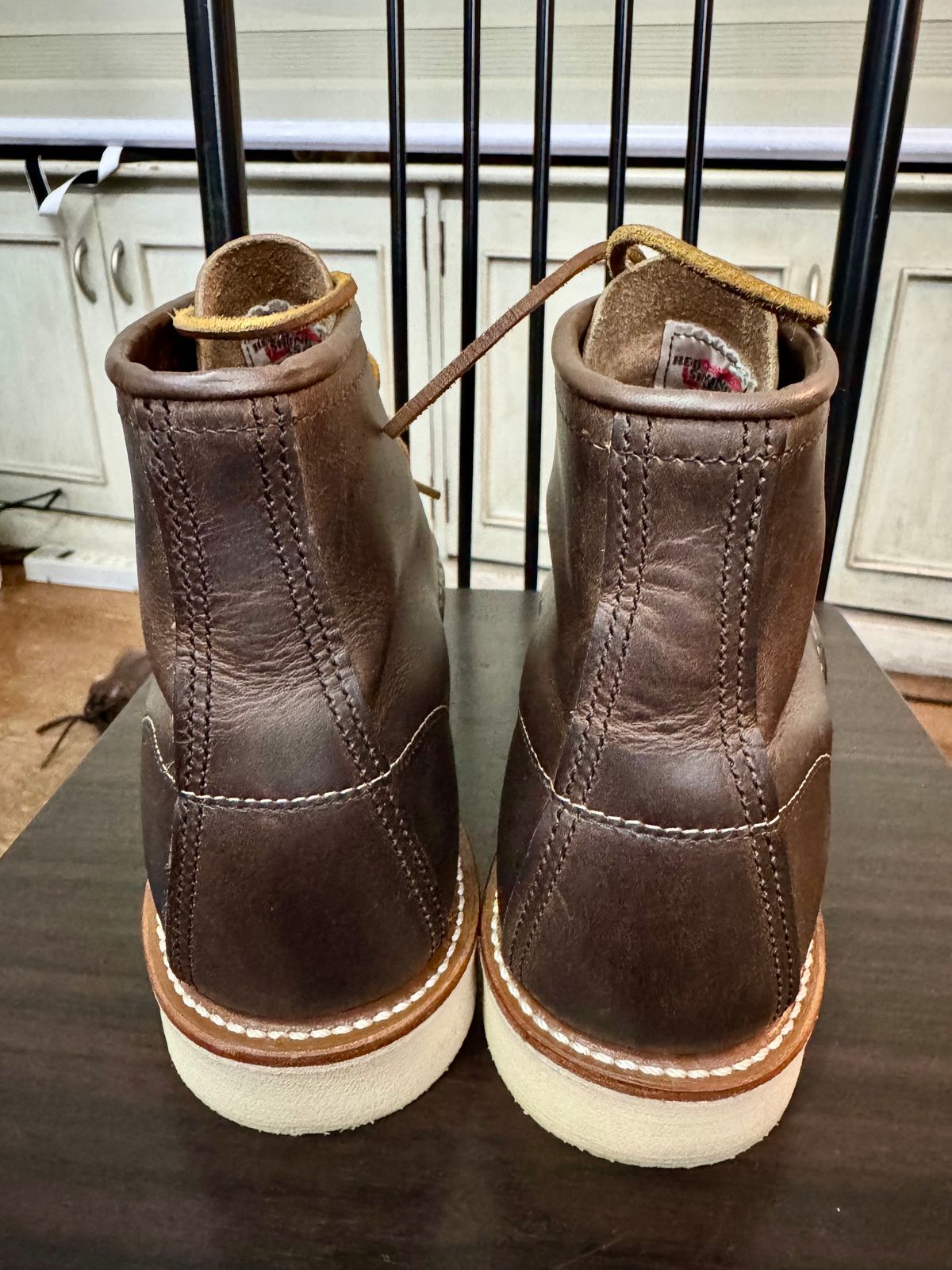 Photo by stinkypatina on September 7, 2024 of the Red Wing 6-Inch Classic Moc in S. B. Foot Concrete Rough & Tough.
