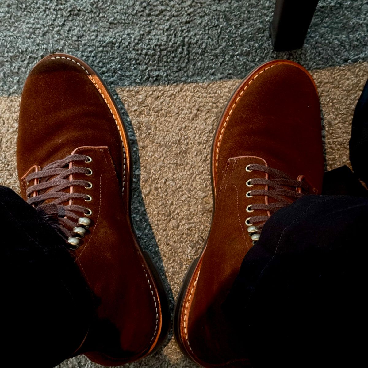 Photo by stinkypatina on April 21, 2026 of the J.Crew Kenton Plain-Toe Boots in C.F. Stead Snuff Repello Calf Suede.