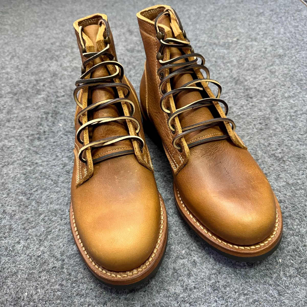 Photo by stinkypatina on November 27, 2025 of the Truman Plain Toe Boot in British Tan Grizzly.