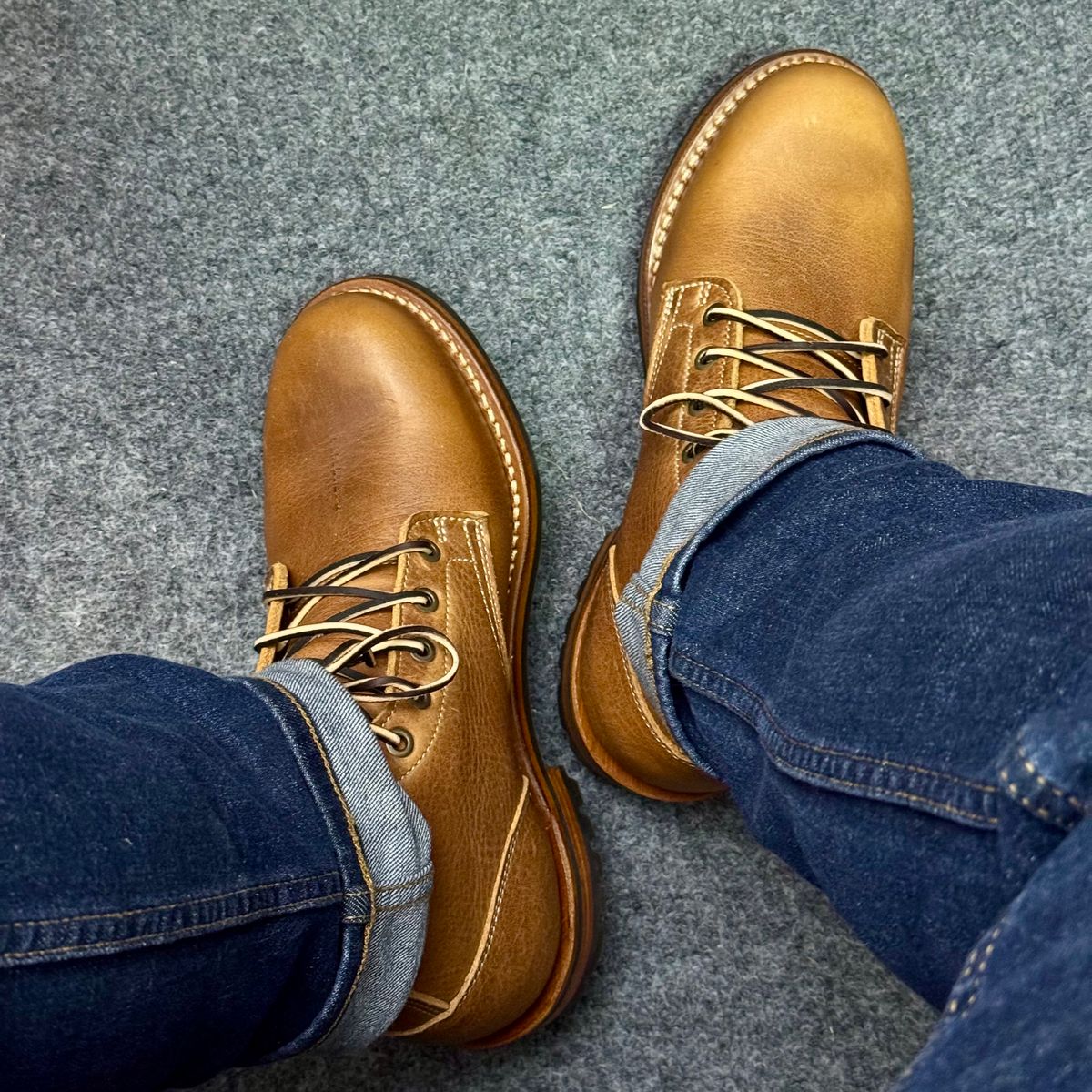 Photo by stinkypatina on November 27, 2025 of the Truman Plain Toe Boot in British Tan Grizzly.