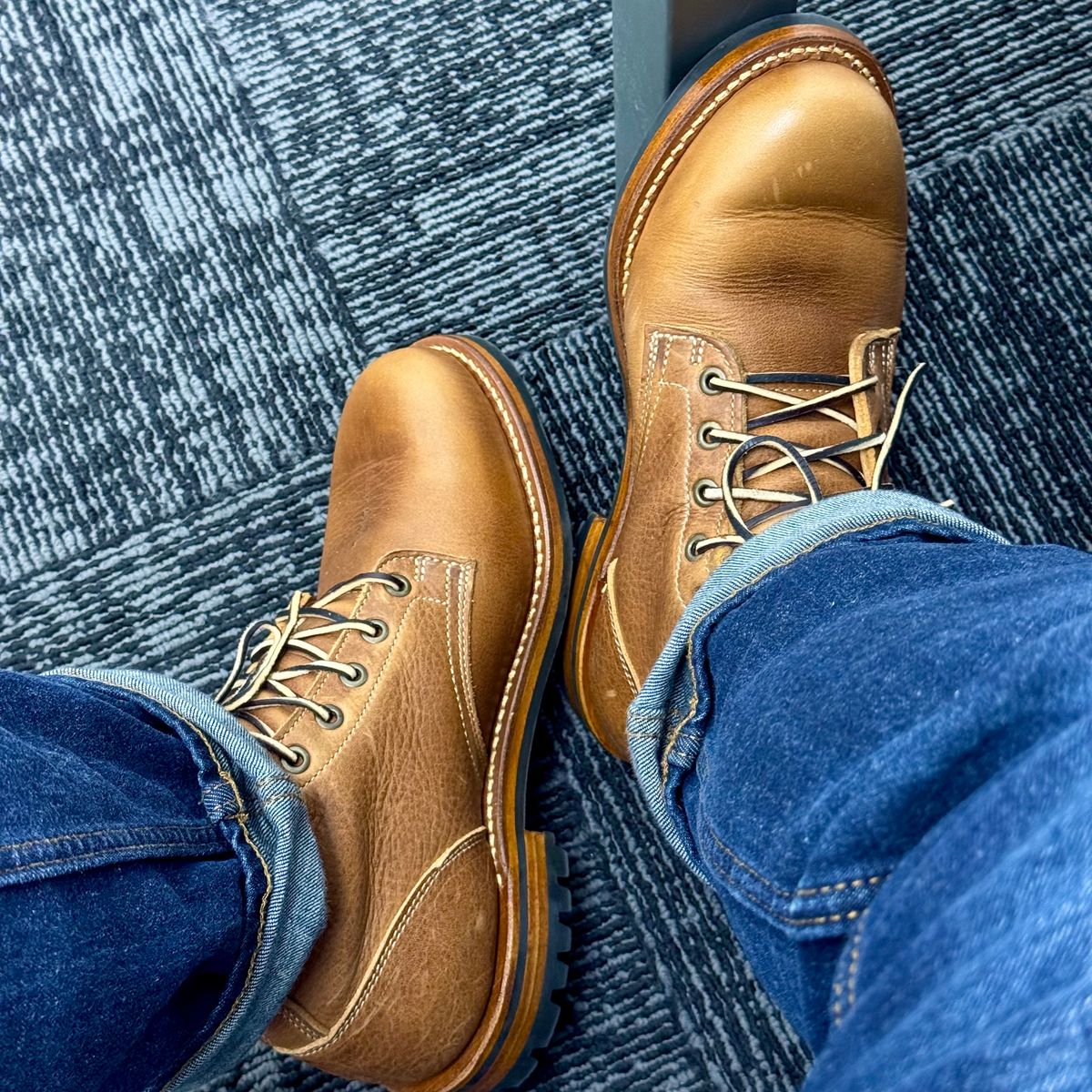 Photo by stinkypatina on November 28, 2025 of the Truman Plain Toe Boot in British Tan Grizzly.