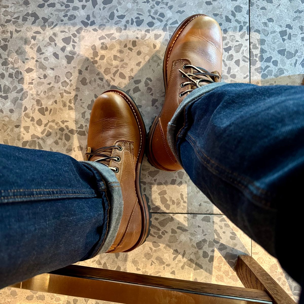 Photo by stinkypatina on November 30, 2025 of the Truman Plain Toe Boot in British Tan Grizzly.
