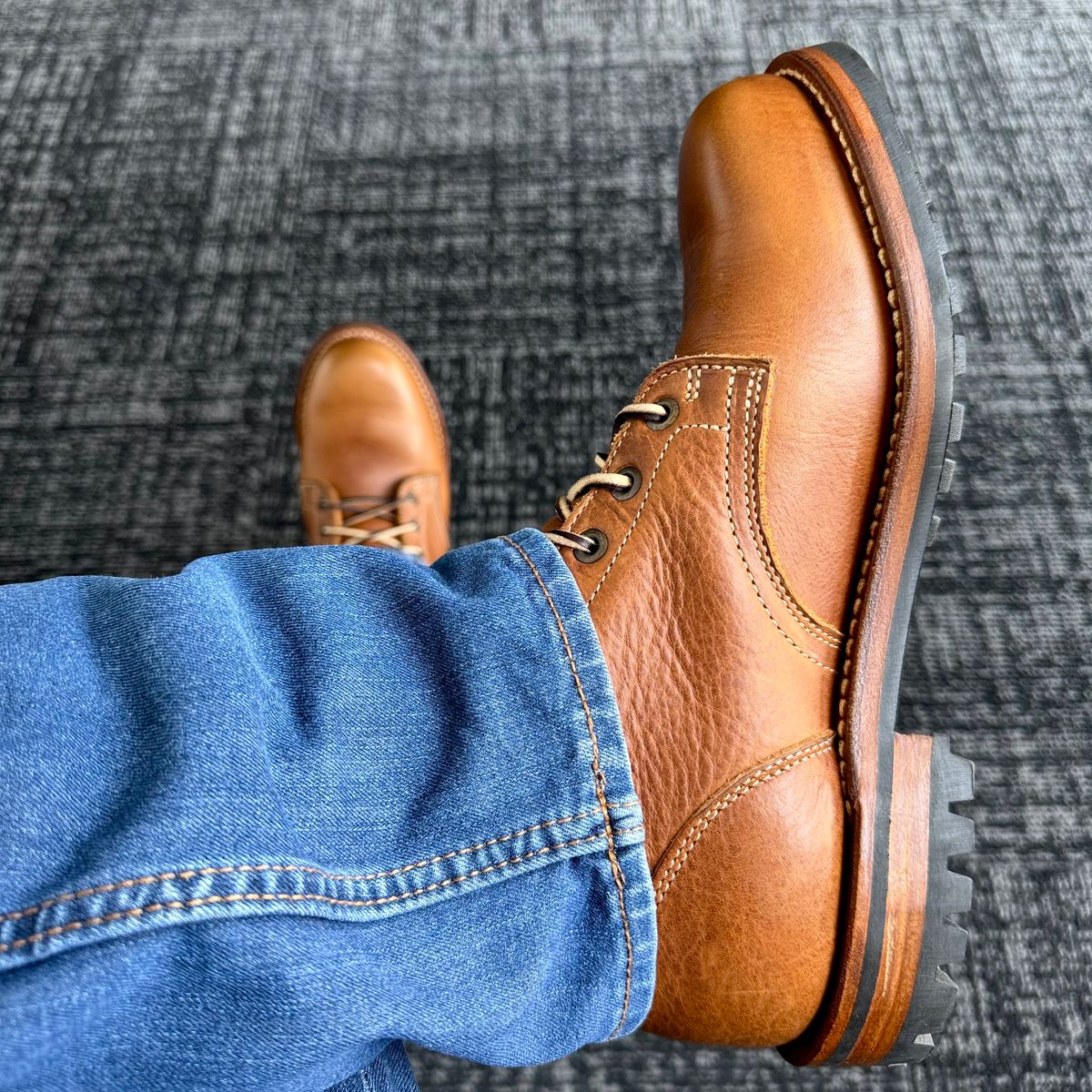 Photo by stinkypatina on April 16, 2026 of the Truman Plain Toe Boot in British Tan Grizzly.